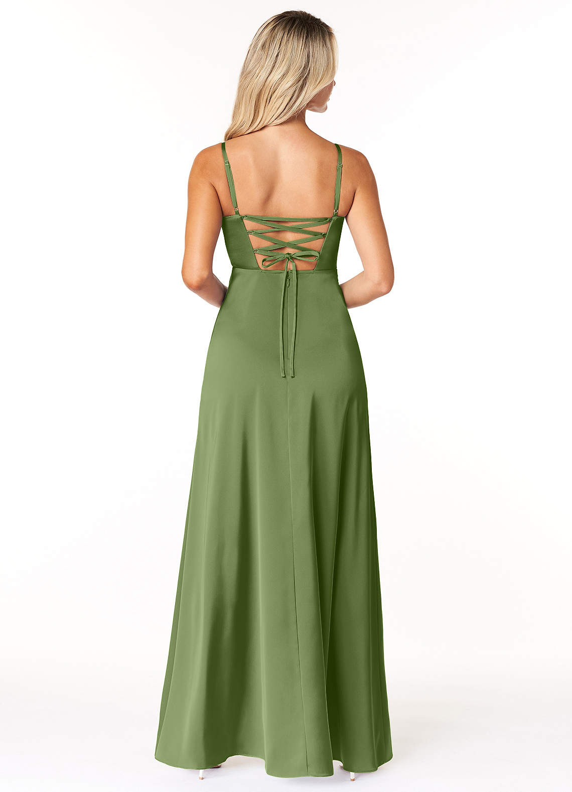 Marchella A-Line V-Neck Stretch Satin Bridesmaid Dress in Juniper