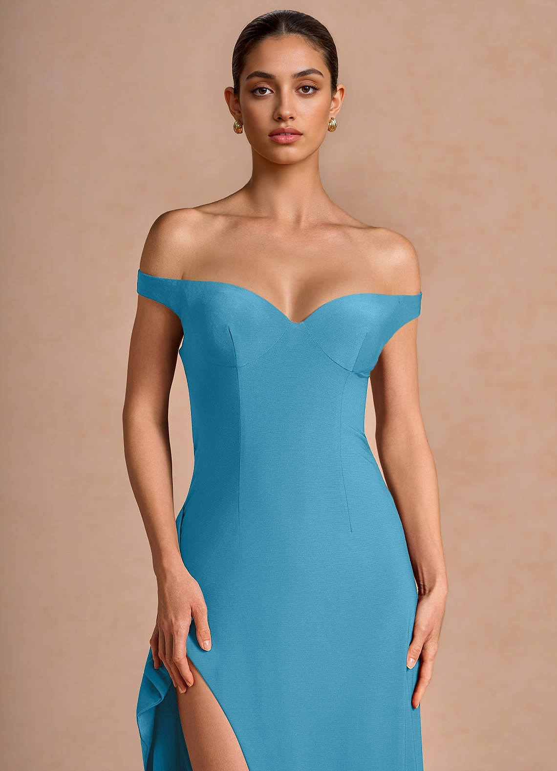 Jasira Sheath V-Neck Stretch Knit Evening Dress in Peacock