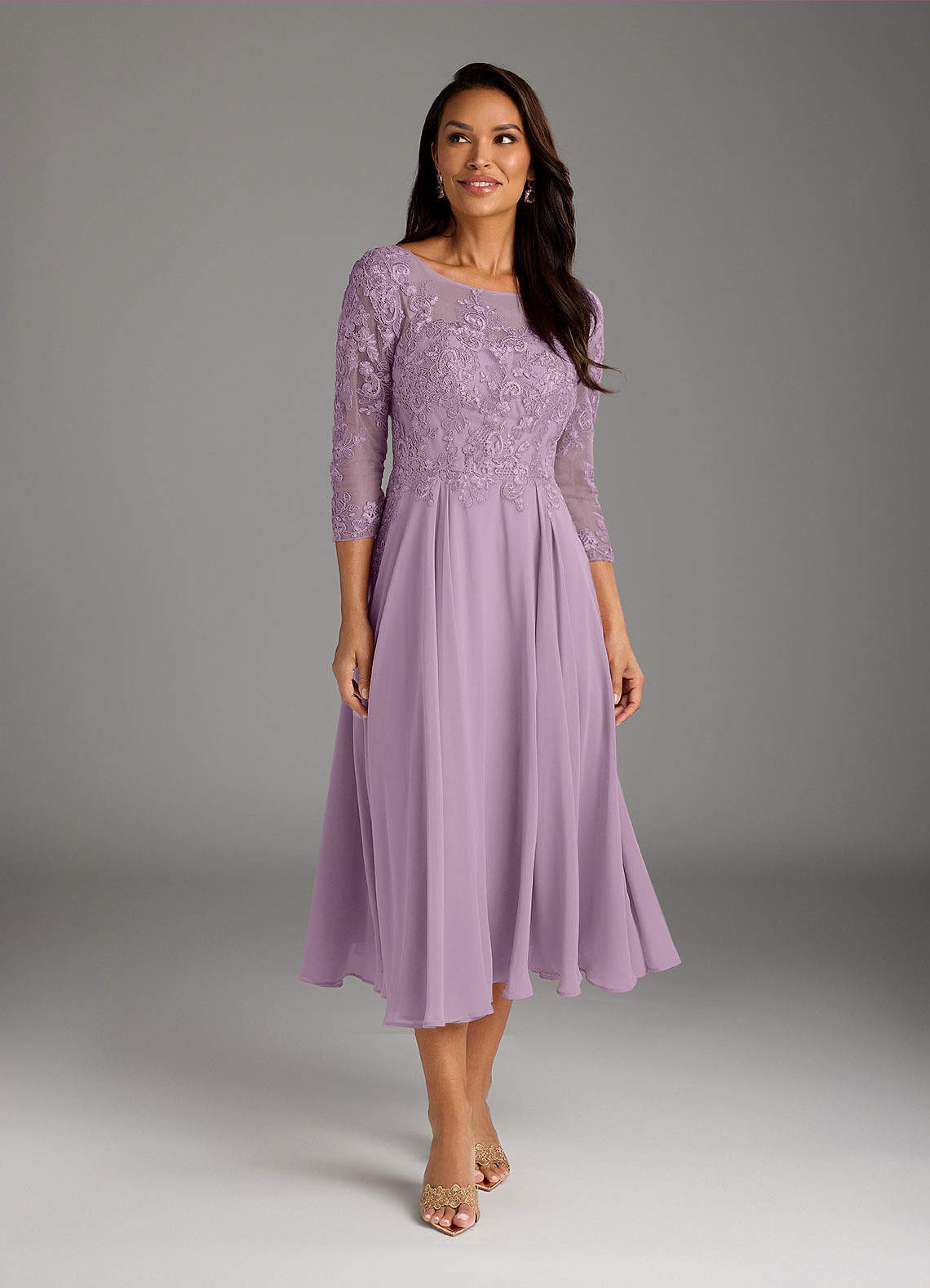 Marge A-Line Scoop-Neck Chiffon and Lace Mother of the Bride Dress in Wisteria