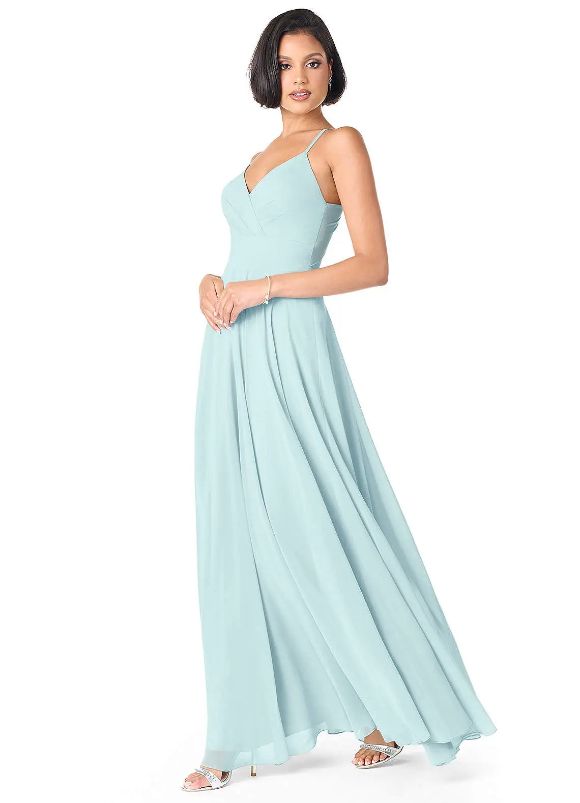 Avelina A-Line V-Neck Chiffon Bridesmaid Dress in Sea Glass
