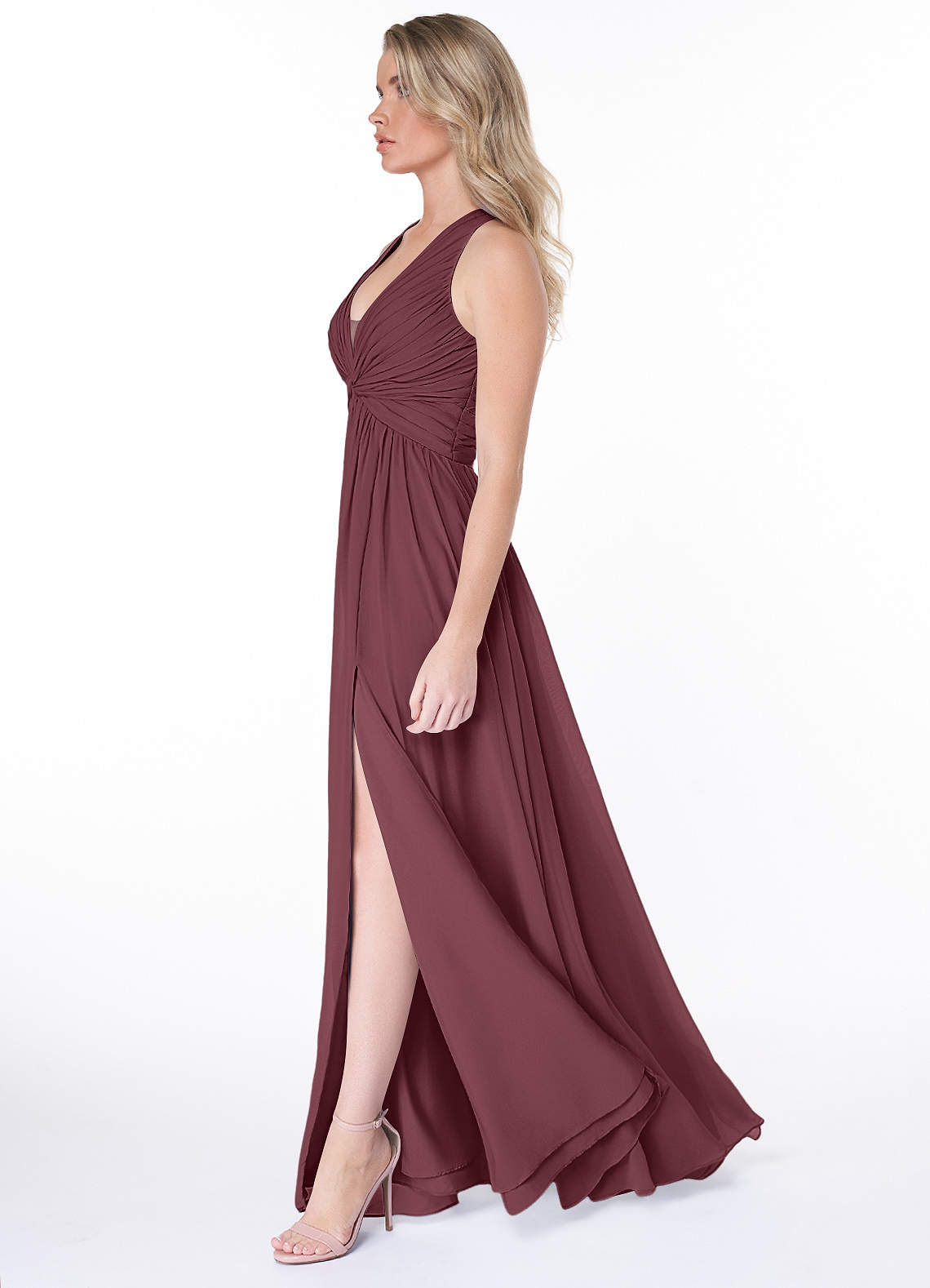 Jaclyn A-Line Halter Chiffon Bridesmaid Dress in Sangria