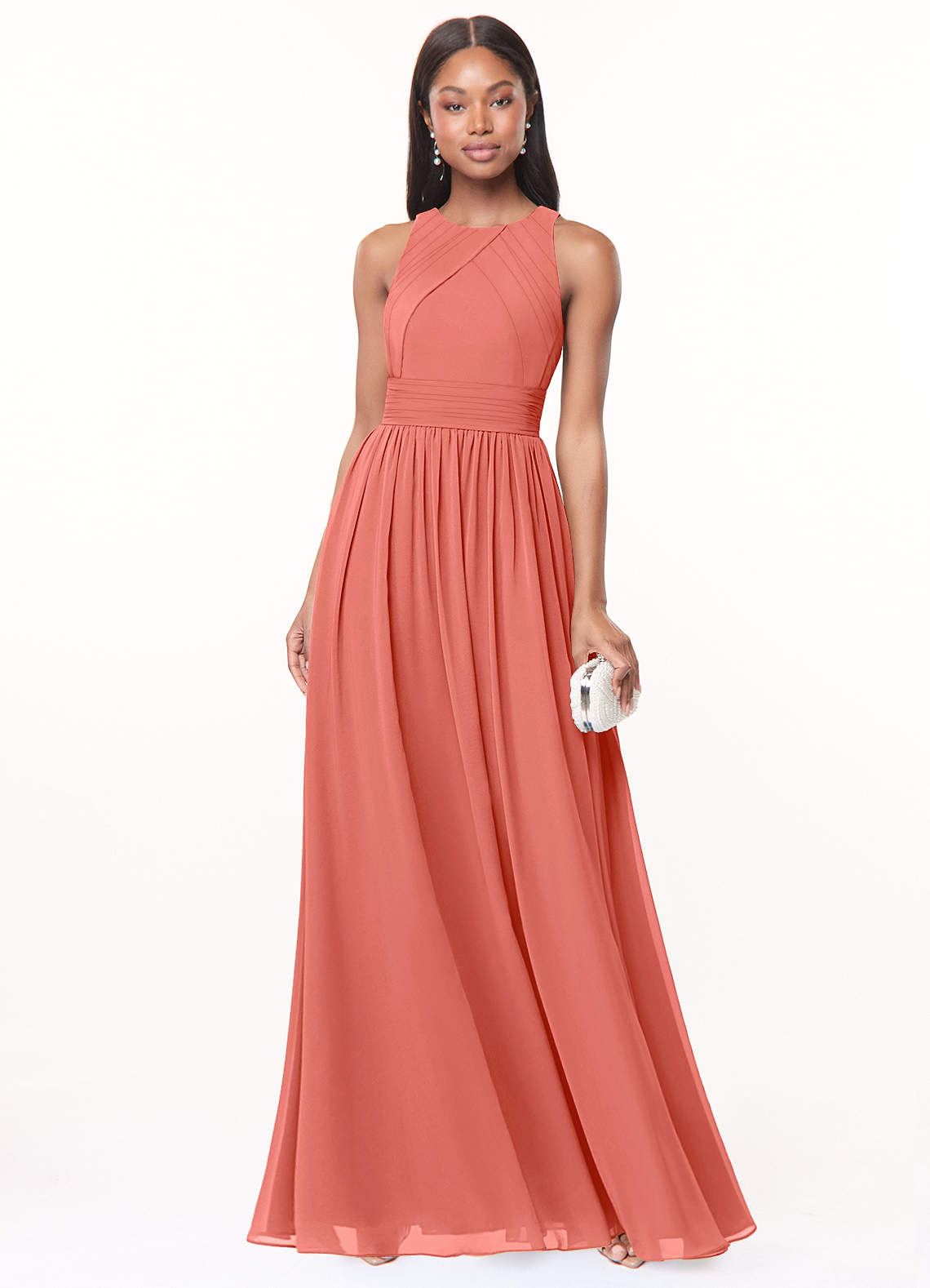 Harper A-Line Scoop-Neck Chiffon Bridesmaid Dress in Salmon Pink