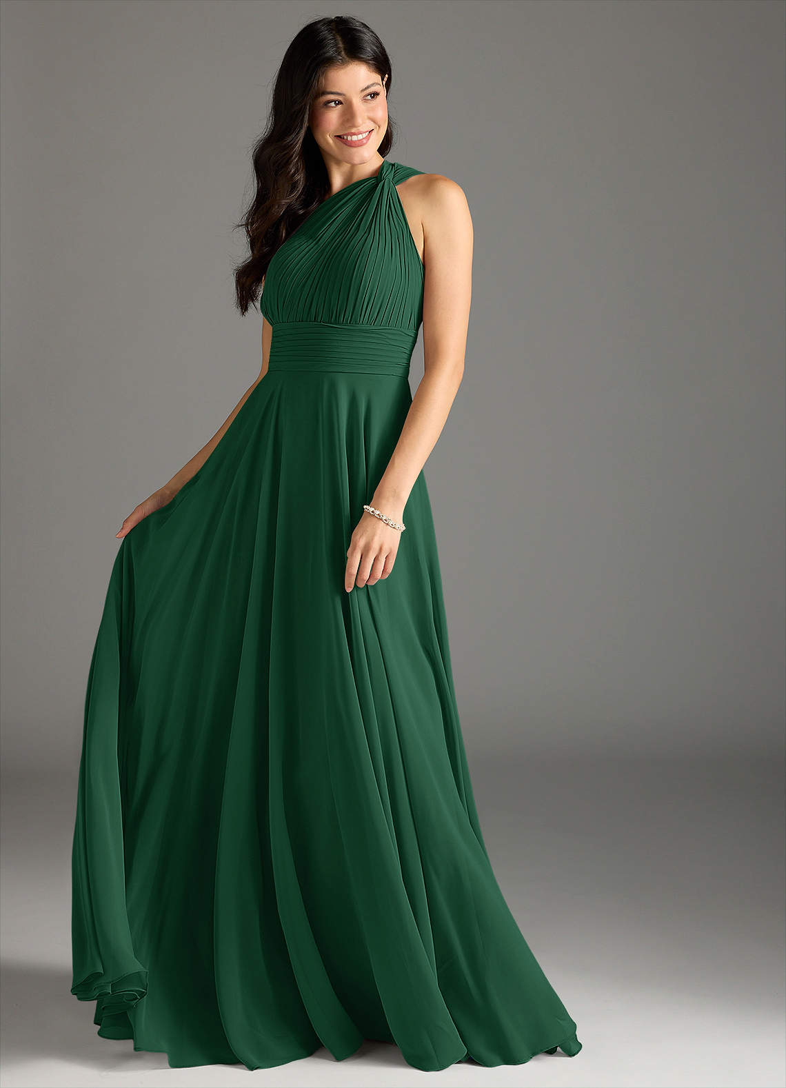 Charlize A-Line One-Shoulder Chiffon Bridesmaid Dress in Dark Green