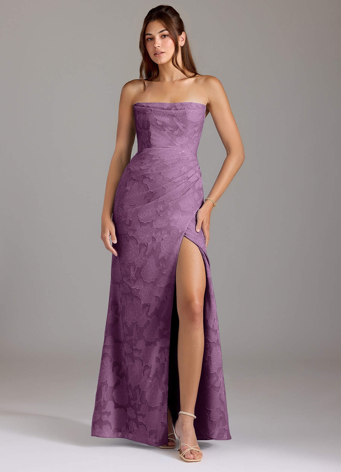 Leonis Sheath Strapless Floral Burnout Bridesmaid Dress in Wisteria