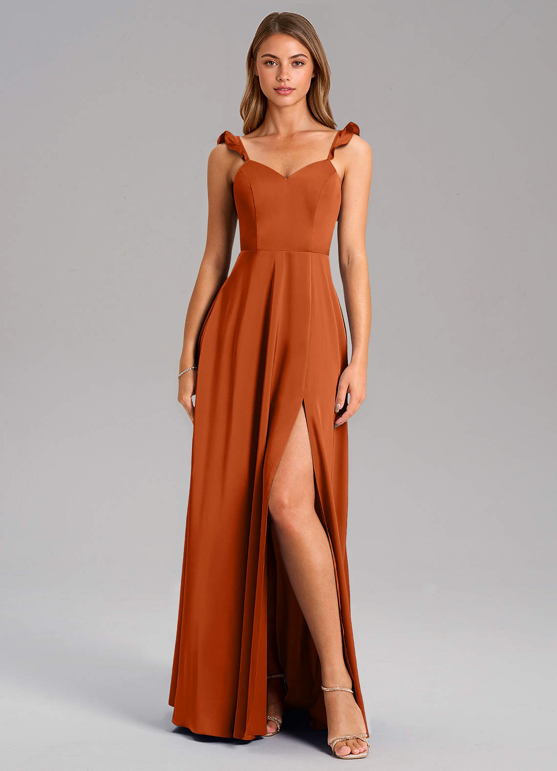 Everett A-Line V-Neck Chiffon Bridesmaid Dress in Burnt Orange