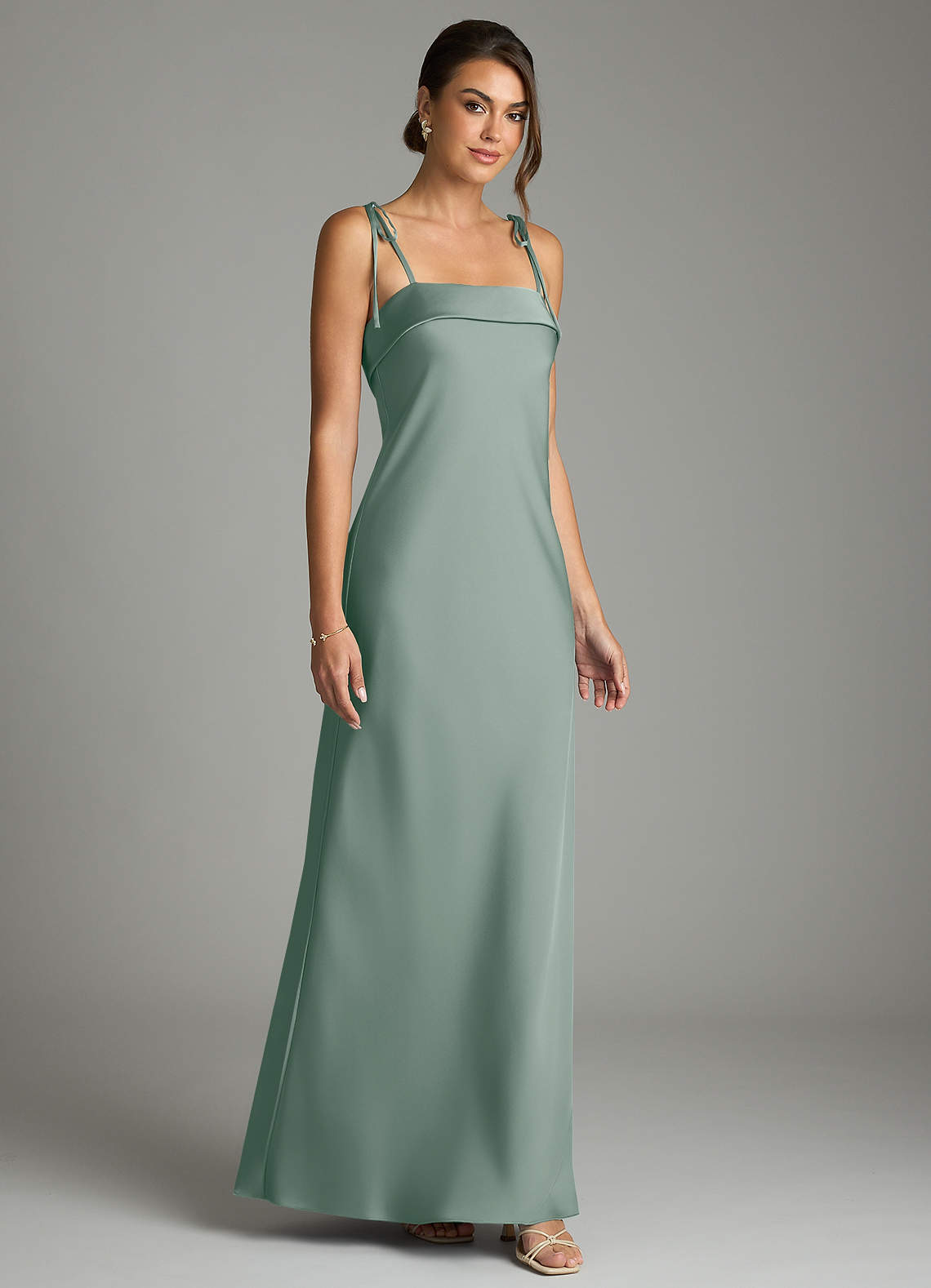 Ellia Sheath Straight-Neck Stretch Satin Bridesmaid Dress in Silver Sage