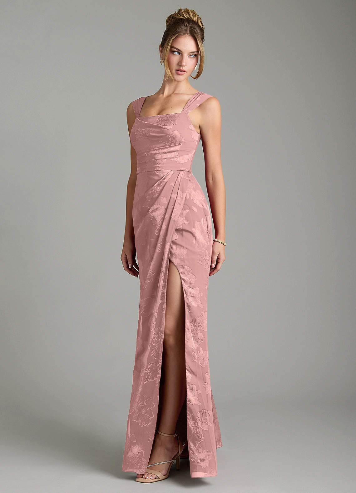 Kaelis Mermaid Scoop-Neck Jacquard Bridesmaid Dress in dusty rose