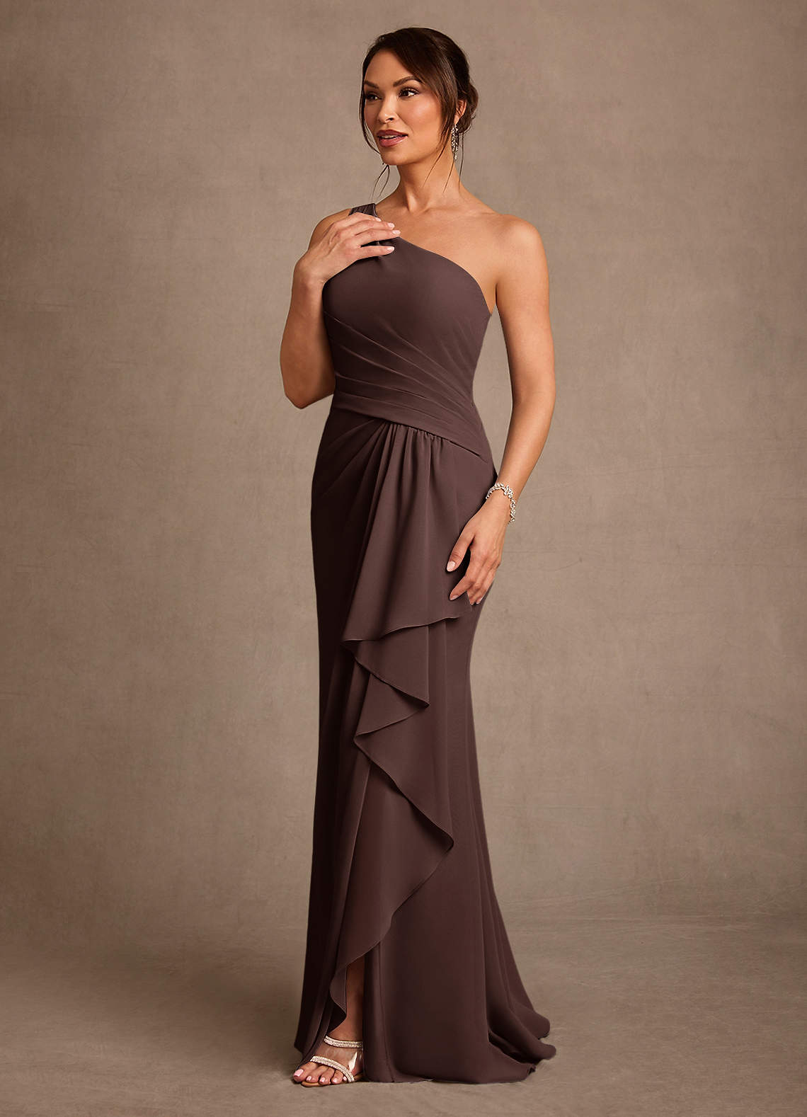 Floy Sheath One-Shoulder Chiffon Mother of the Bride Dress in Ganache