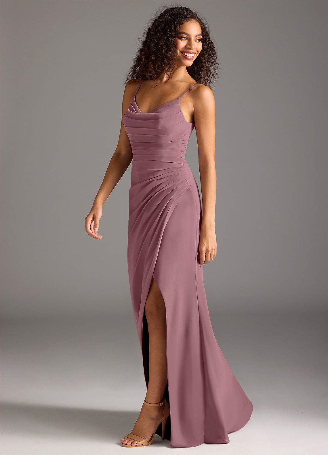 Deandra Mermaid Cowl-Neck Chiffon Bridesmaid Dress in Amethyst