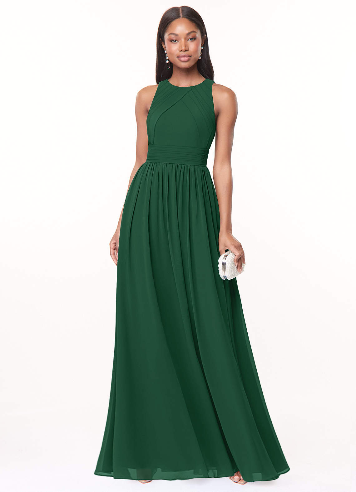 Harper A-Line Scoop-Neck Chiffon Bridesmaid Dress in Dark Green