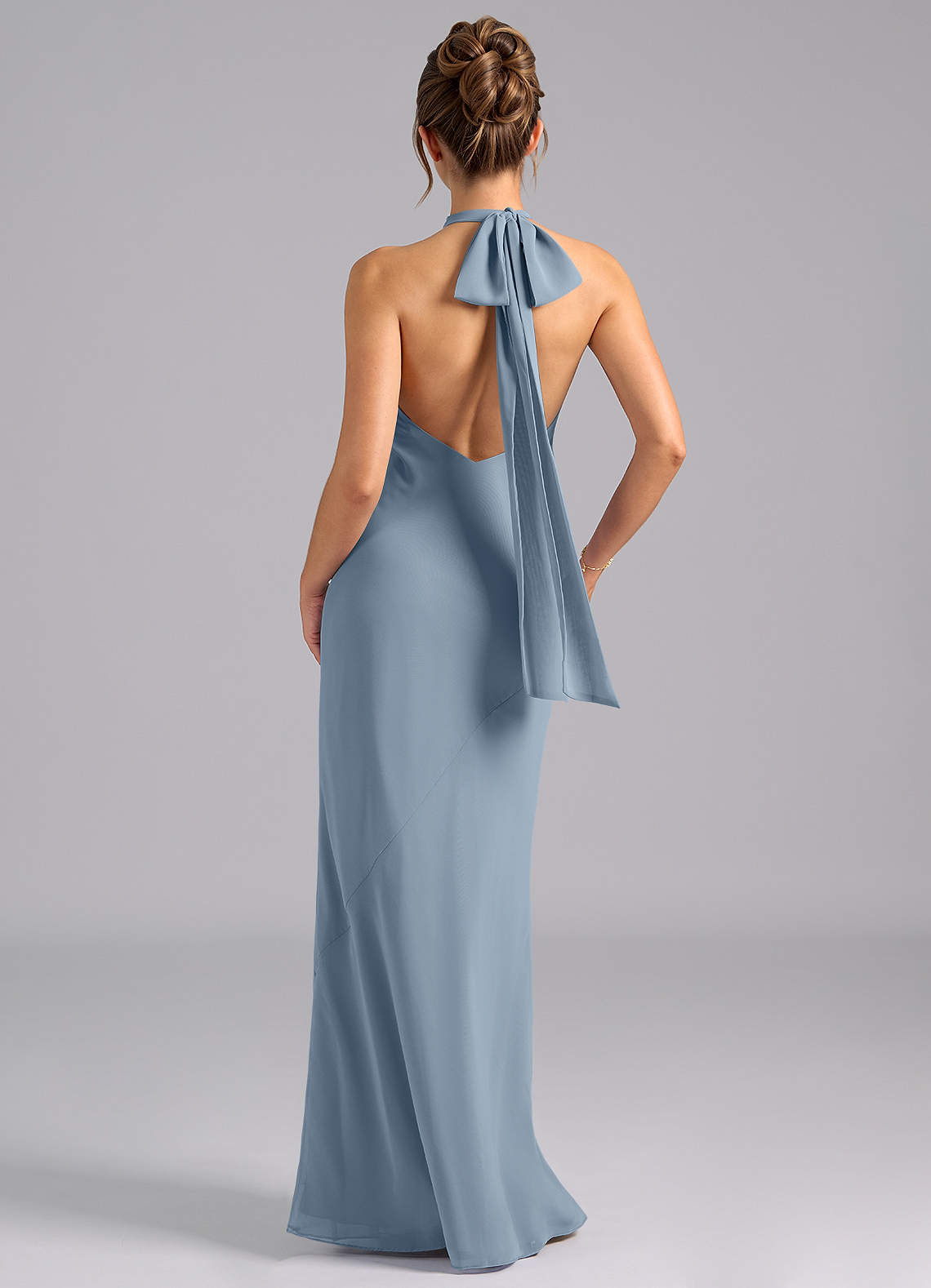 Velli Mermaid Halter Chiffon Bridesmaid Dress in Dusty Sage