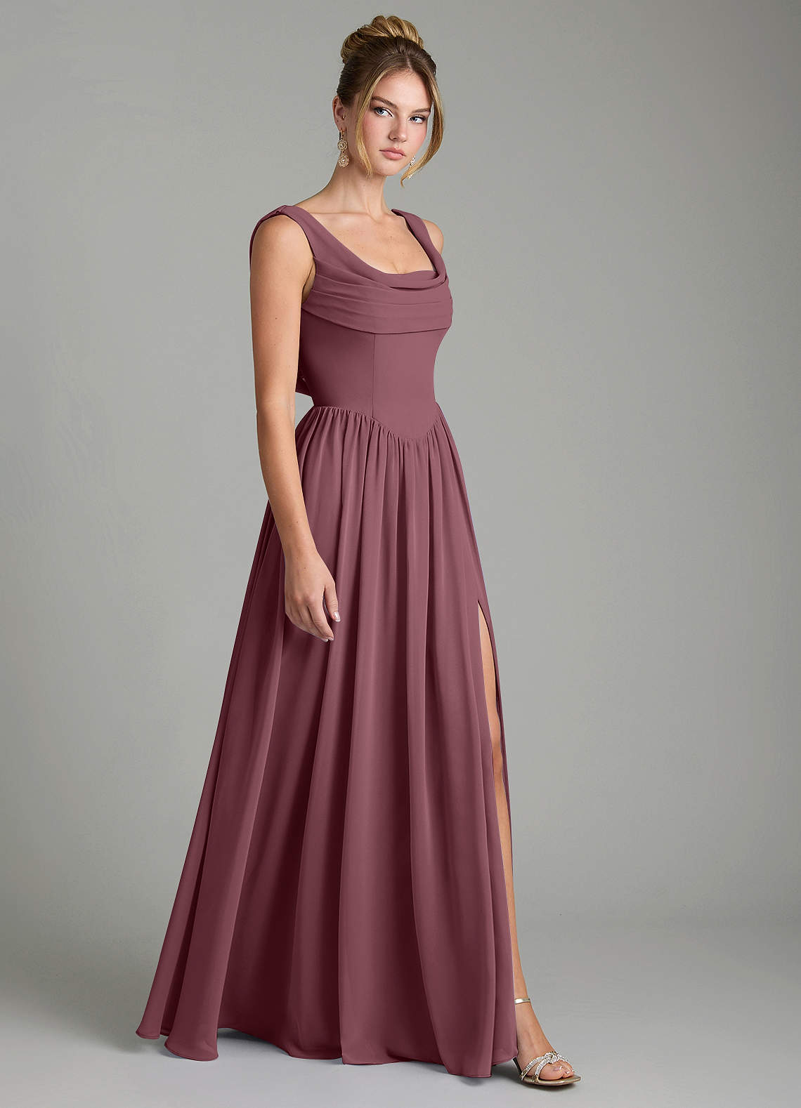 Novi A-Line Square-Neck Chiffon Bridesmaid Dress in Sangria
