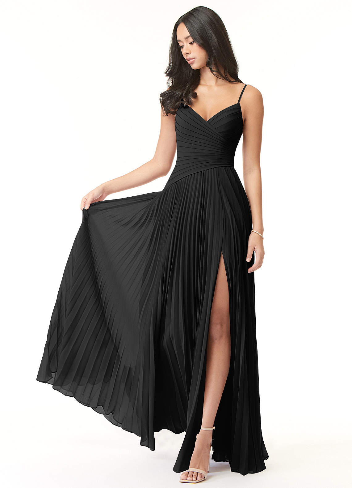 Vini A-Line V-Neck Chiffon Bridesmaid Dress in black