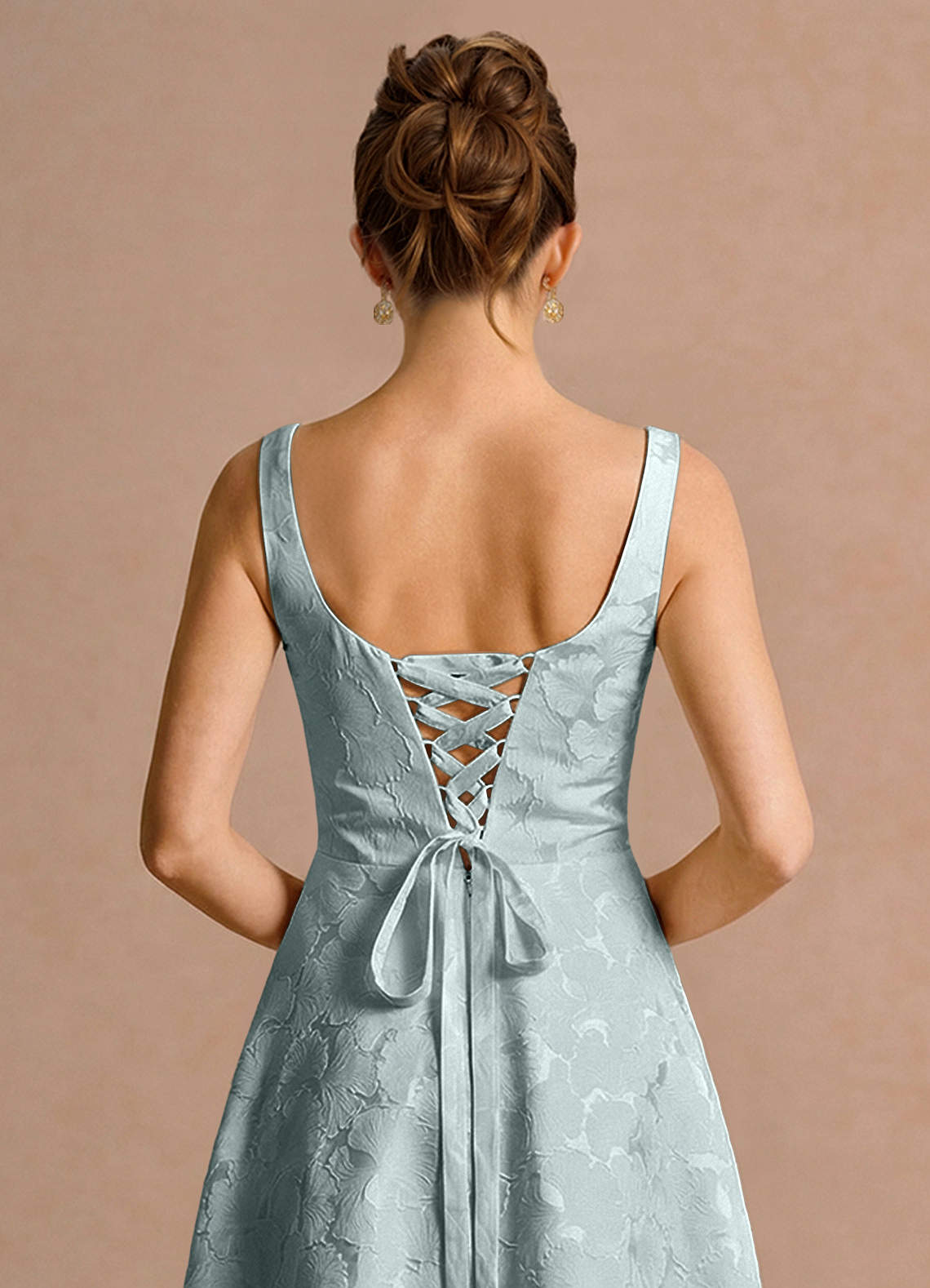 Effie A-Line Square-Neck Jacquard Evening Dress in French Blue