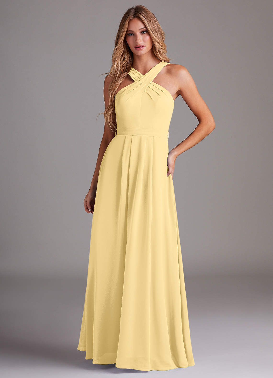 Dixie A-Line Halter Chiffon Bridesmaid Dress in Butter