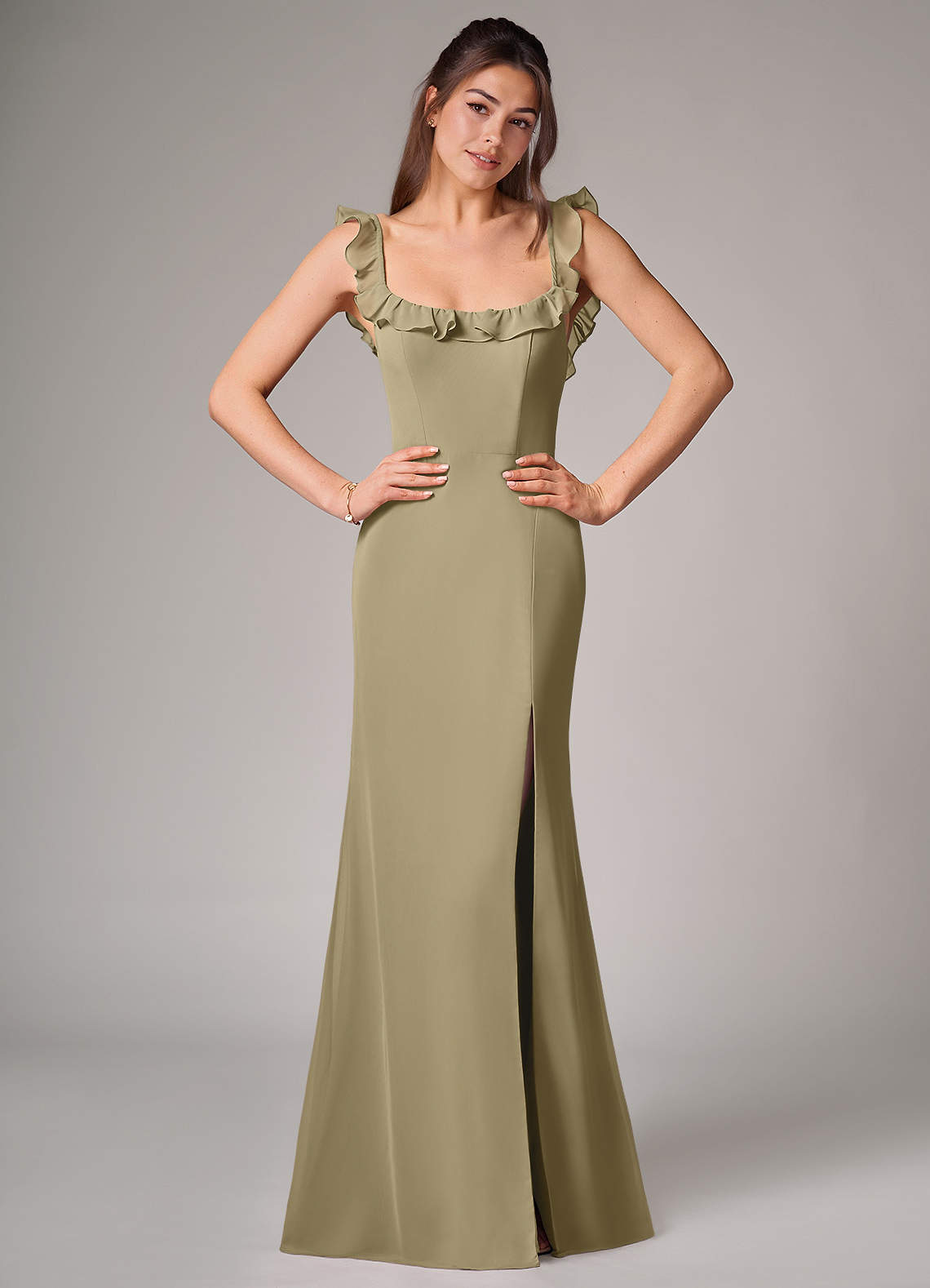 Callie Mermaid Scoop-Neck Chiffon Bridesmaid Dress in Moss Green
