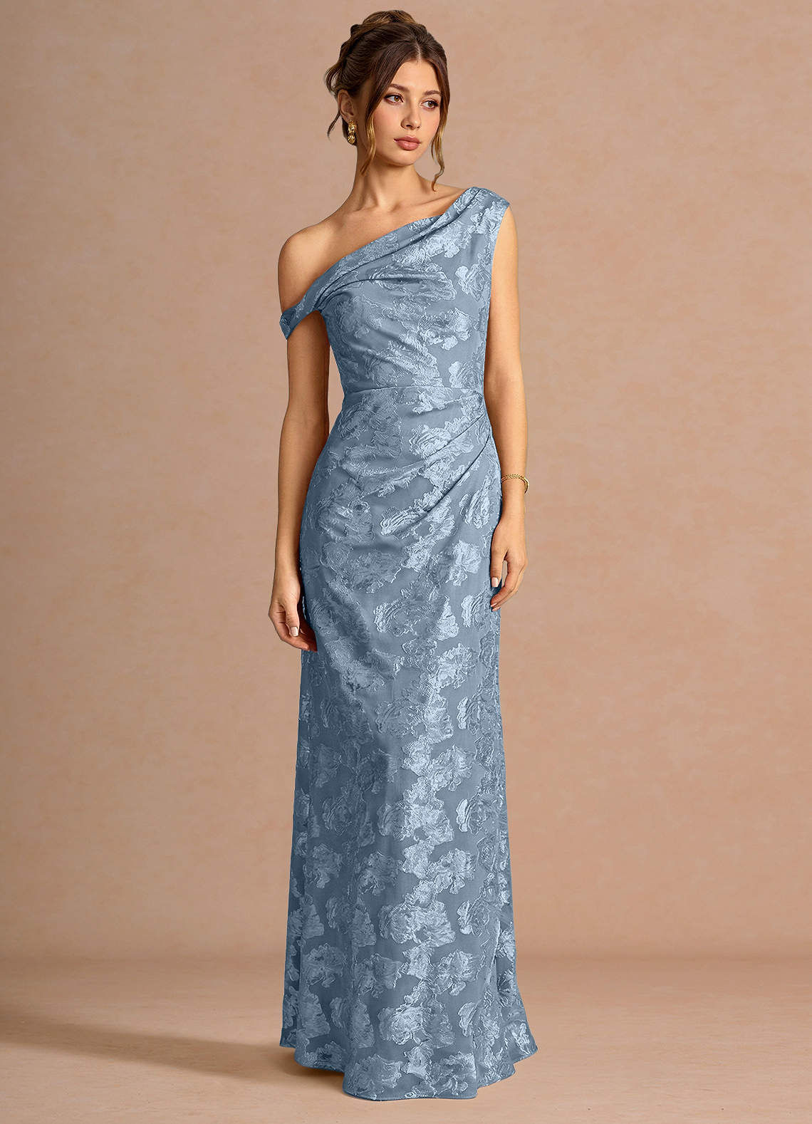 Kismet Mermaid One-Shoulder Fil Coupé Wedding Guest Dress in Dusty Blue