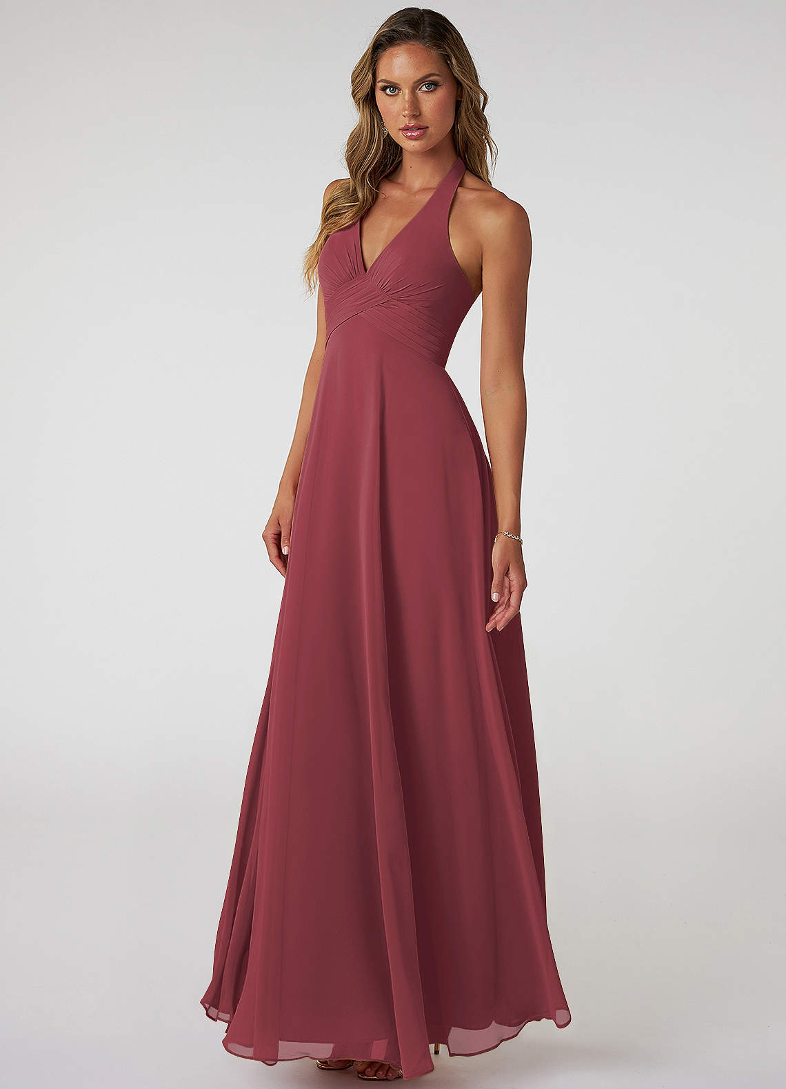 Tessie A-Line V-Neck Chiffon Bridesmaid Dress in Merlot