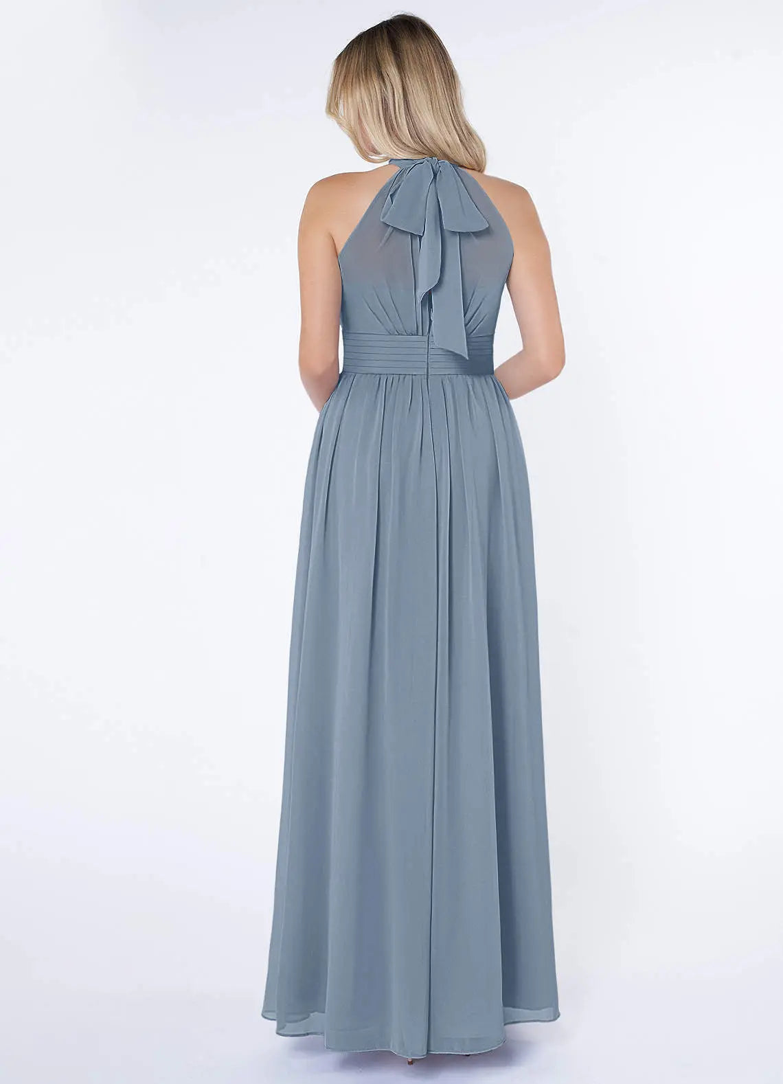 Iman A-Line Halter Chiffon Bridesmaid Dress in Stormy