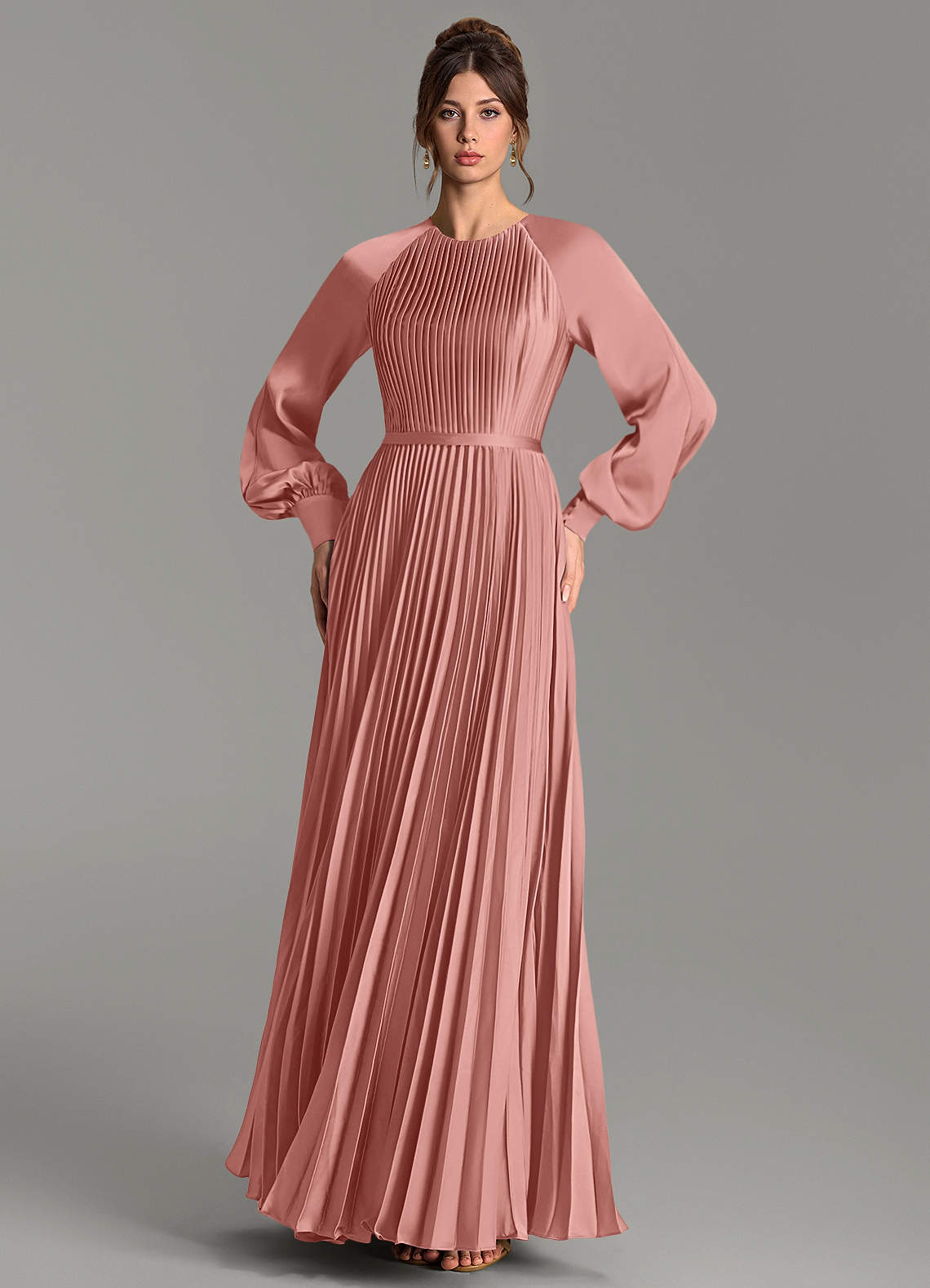 Grayson A-Line Scoop-Neck Stretch Satin Bridesmaid Dress in Rosette