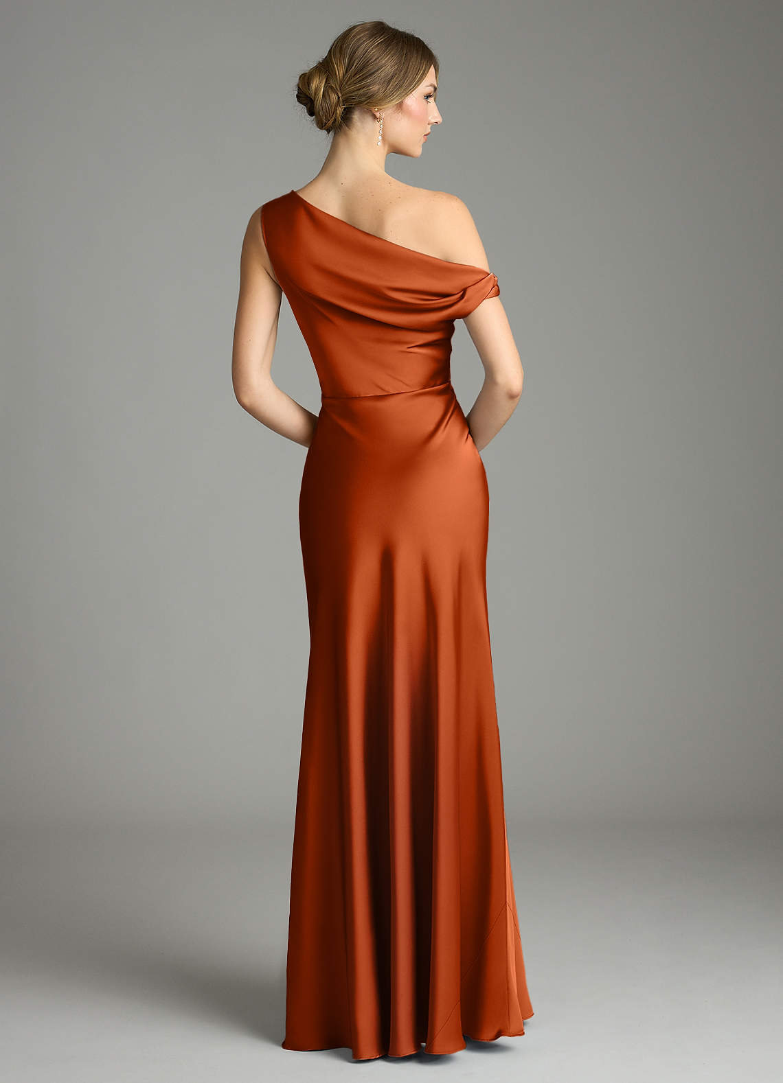 Emerson Mermaid One-Shoulder Stretch Satin Bridesmaid Dress in Burnt Orange