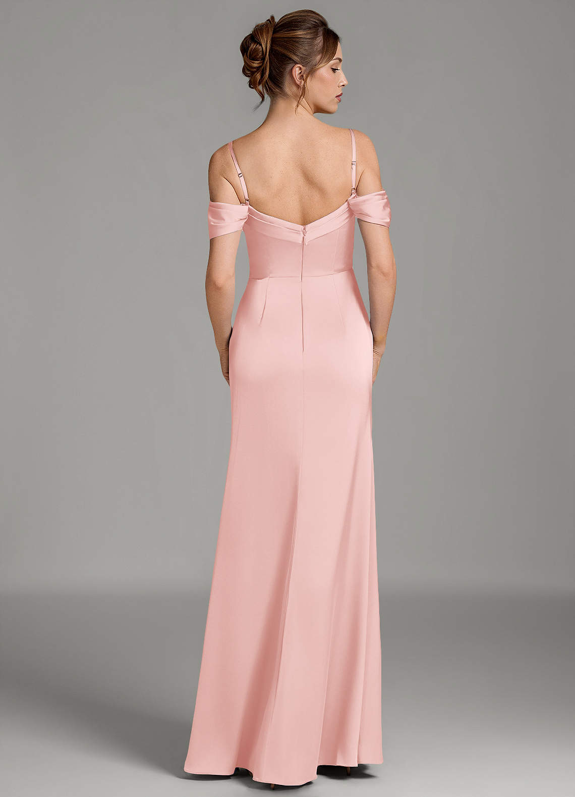 Wyatt Mermaid Off-the-Shoulder Stretch Satin Bridesmaid Dress in Powder Pink
