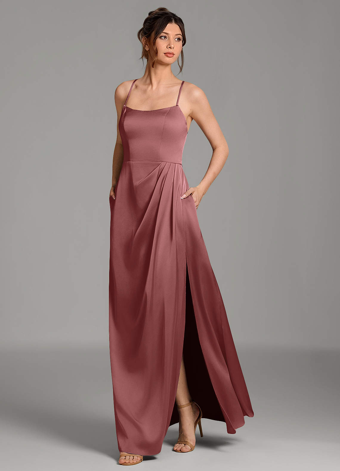 Frankie A-Line Scoop-Neck Stretch Satin Bridesmaid Dress in Amethyst