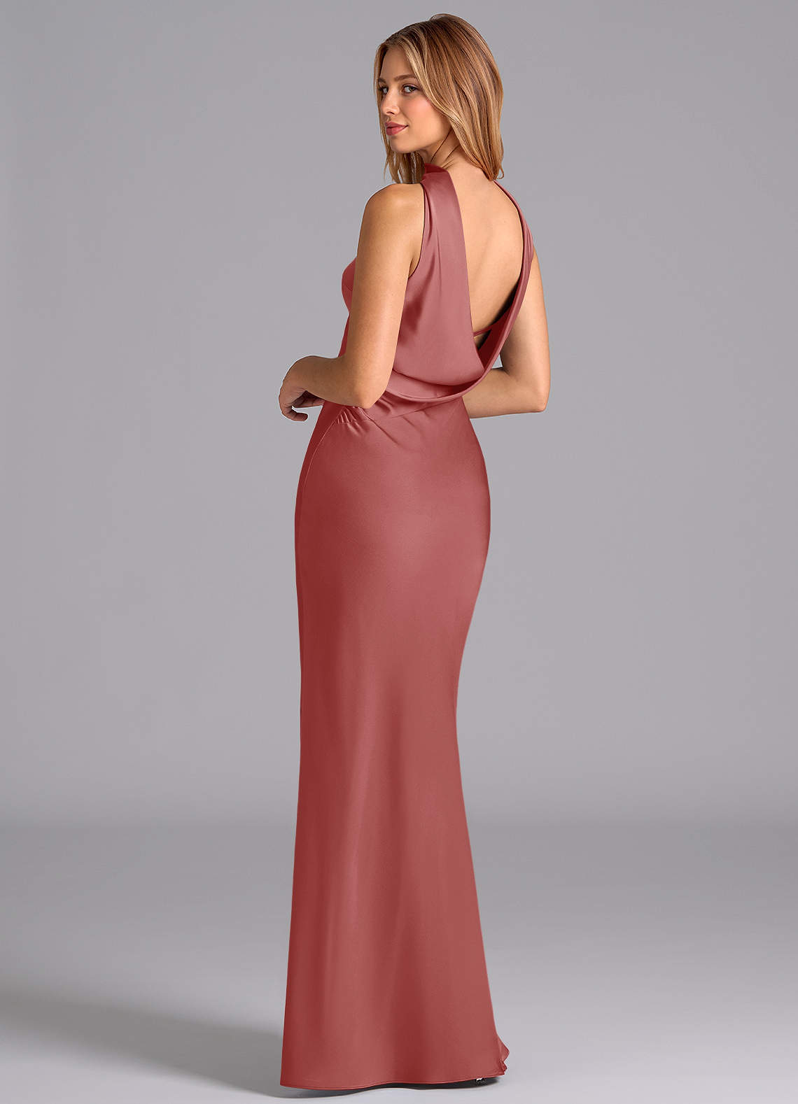 Lusinda Mermaid Strapless Stretch Satin Bridesmaid Dress in Antique Rose