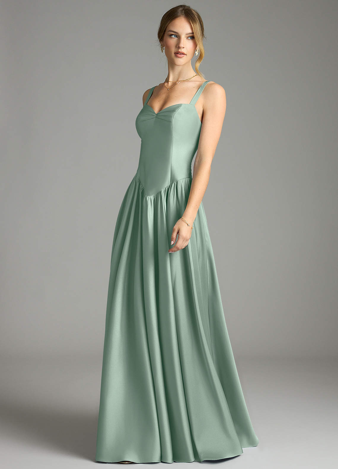 Evadina A-Line Sweetheart Stretch Satin Bridesmaid Dress in Agave