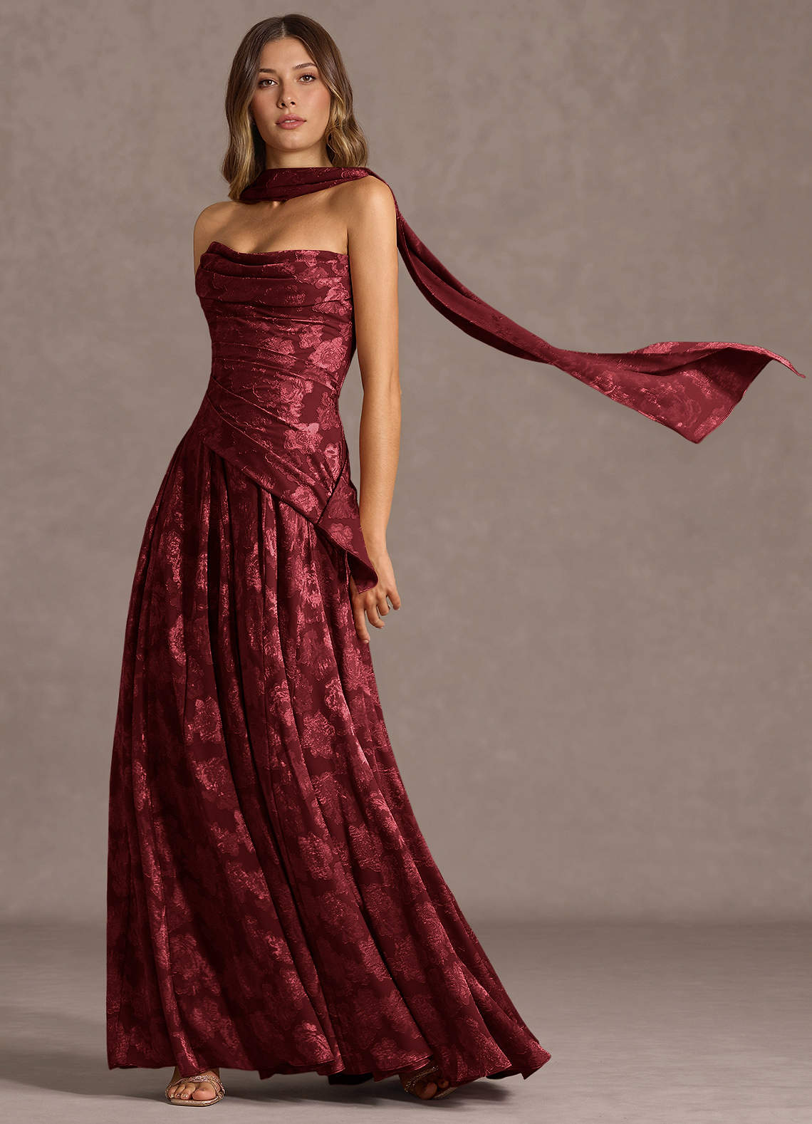Gabriela A-Line Corset Fil Coupé Wedding Guest Dress in Wine