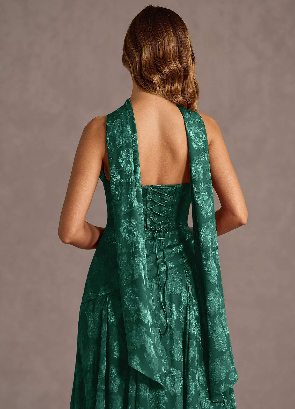 Gabriela A-Line Corset Fil Coupé Wedding Guest Dress in Hunter Green