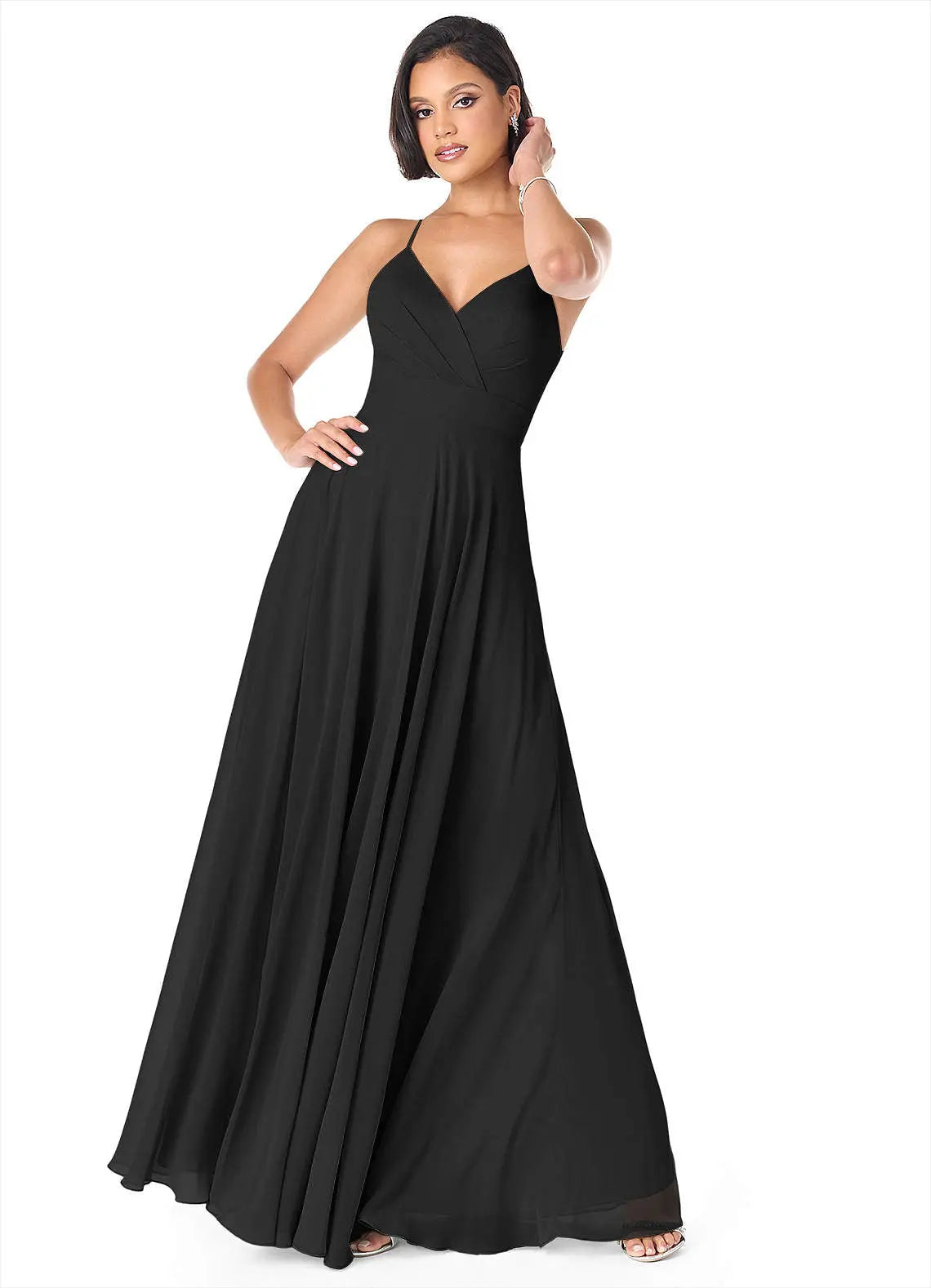 Avelina A-Line V-Neck Chiffon Bridesmaid Dress in black