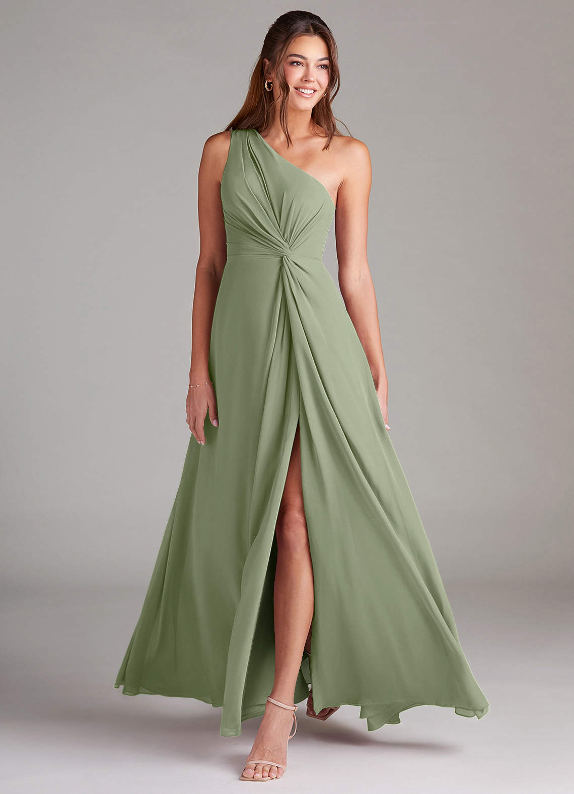 Brooke A-Line One-Shoulder Chiffon Bridesmaid Dress in Pistachio