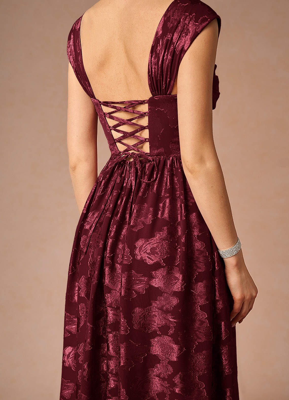 Hazel A-Line Cowl-Neck Fil Coupé Wedding Guest Dress in Wine