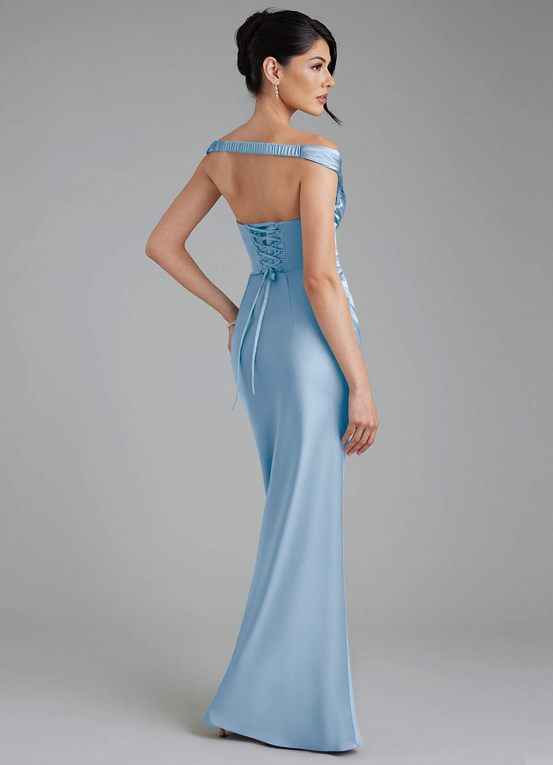Stella Sheath V-Neck Stretch Satin Bridesmaid Dress in Powder Blue