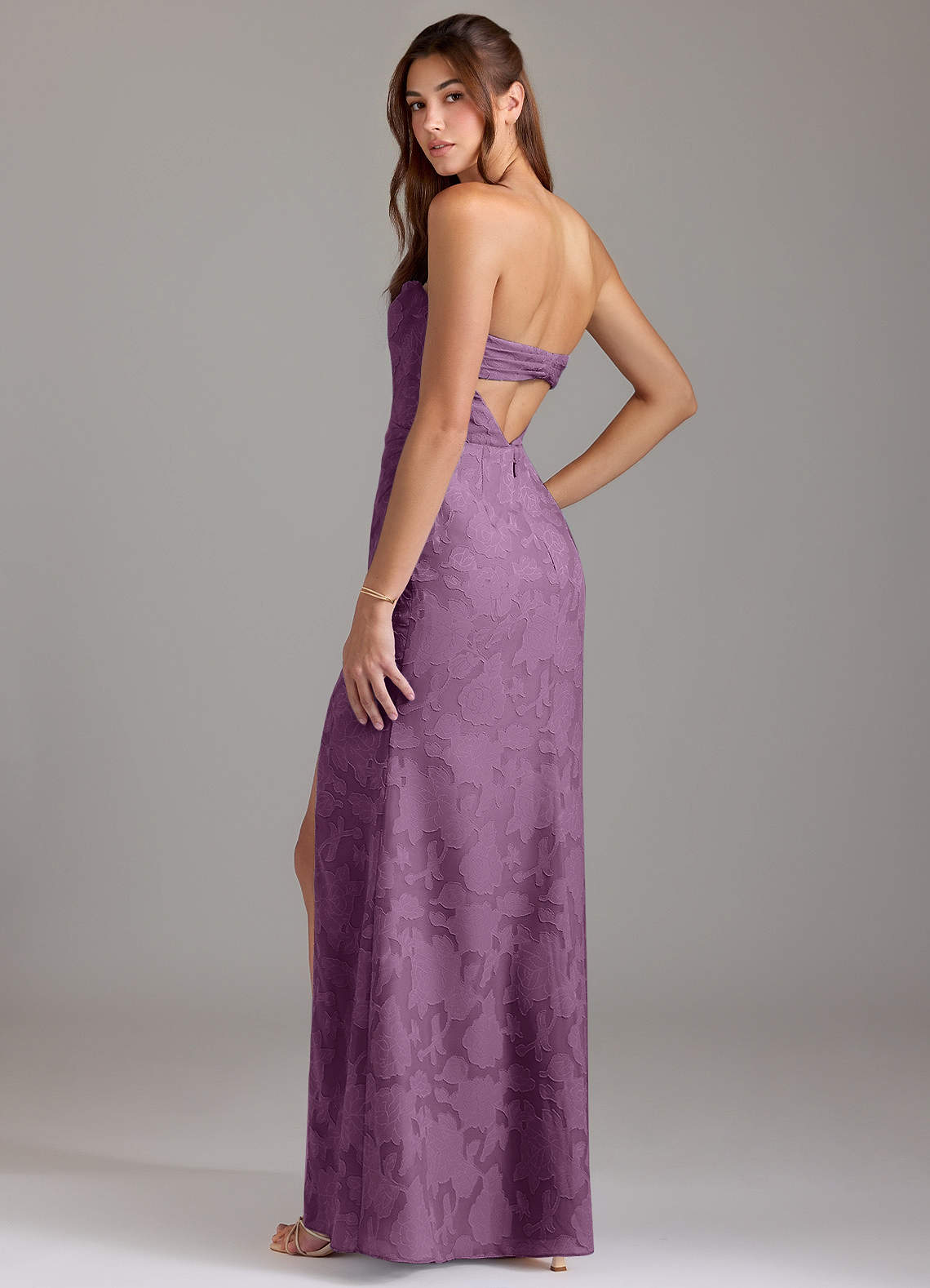 Leonis Sheath Strapless Floral Burnout Bridesmaid Dress in Wisteria