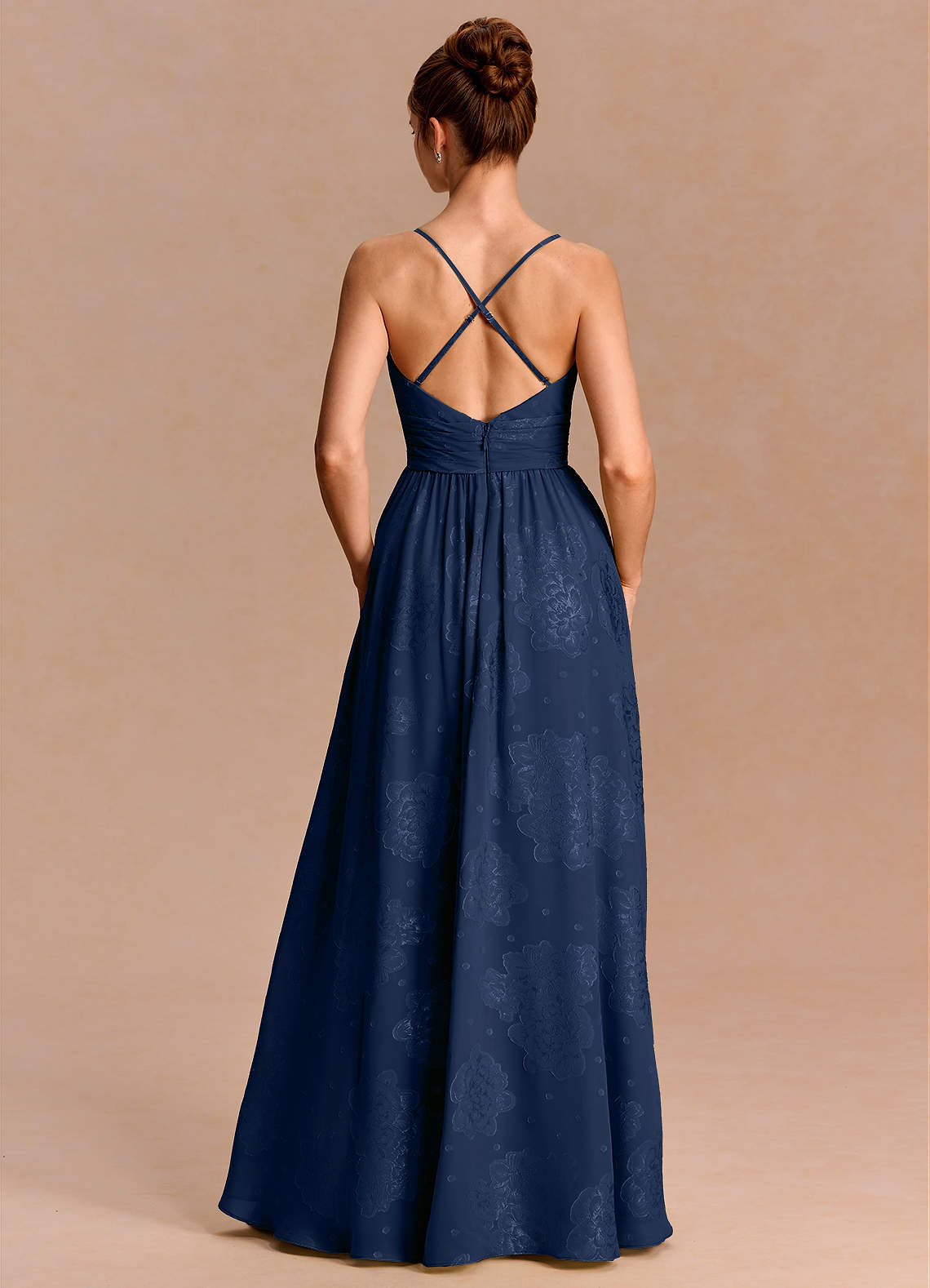 Anaëlle A-Line V-Neck Chiffon Burnout Evening Dress in Navy