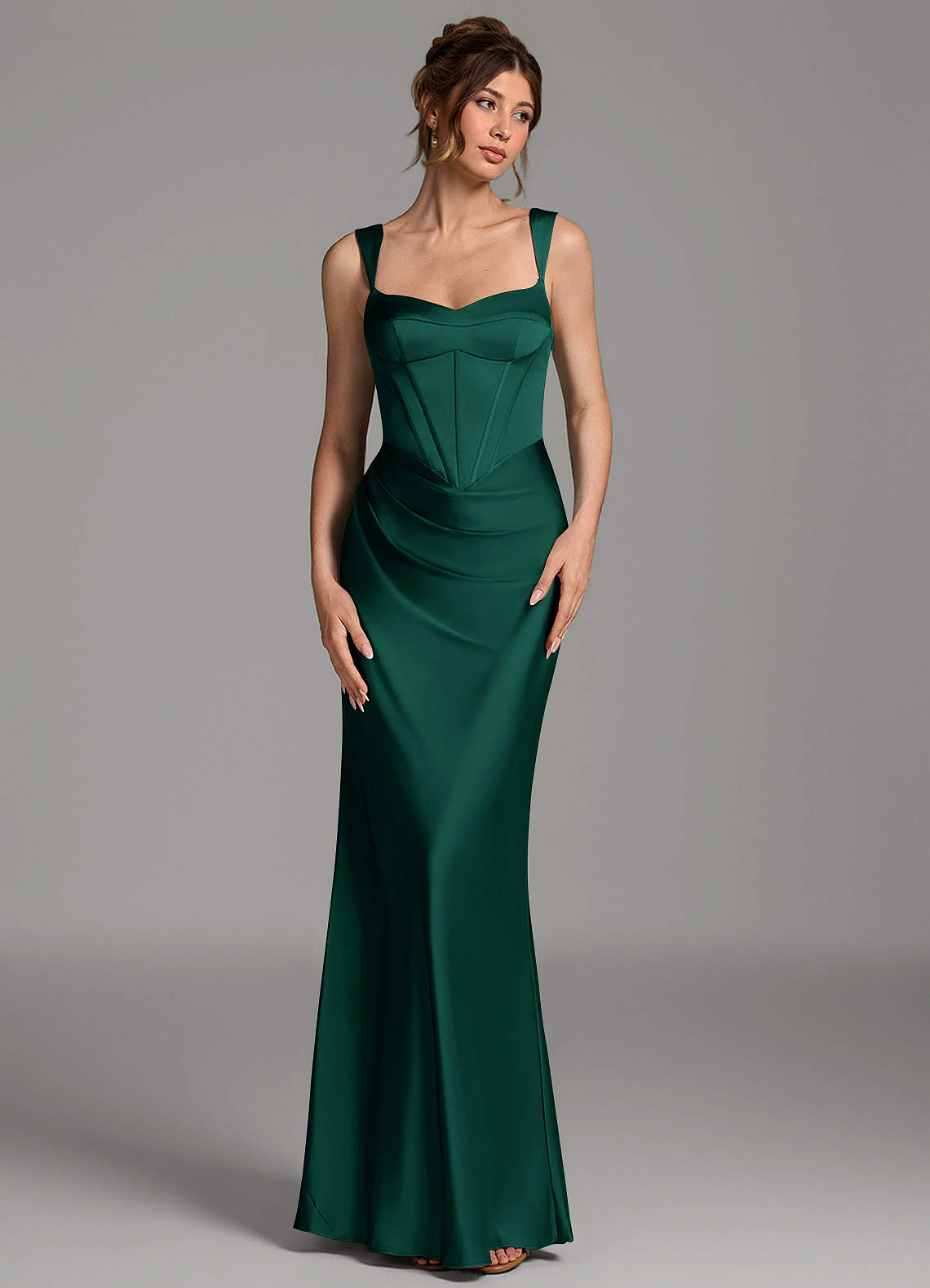 Mela Sheath Sweetheart Stretch Satin Bridesmaid Dress in Emerald