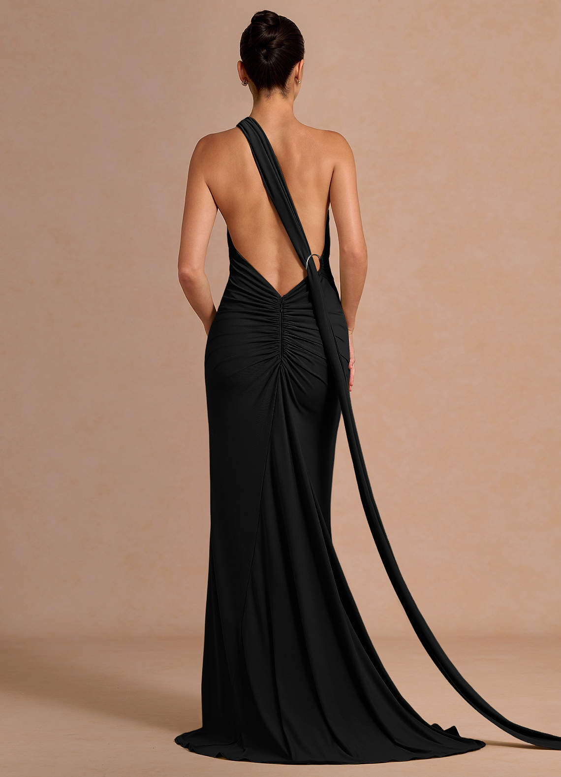 Miliani Sheath Neck-Tie Stretch Knit Evening Dress in Black