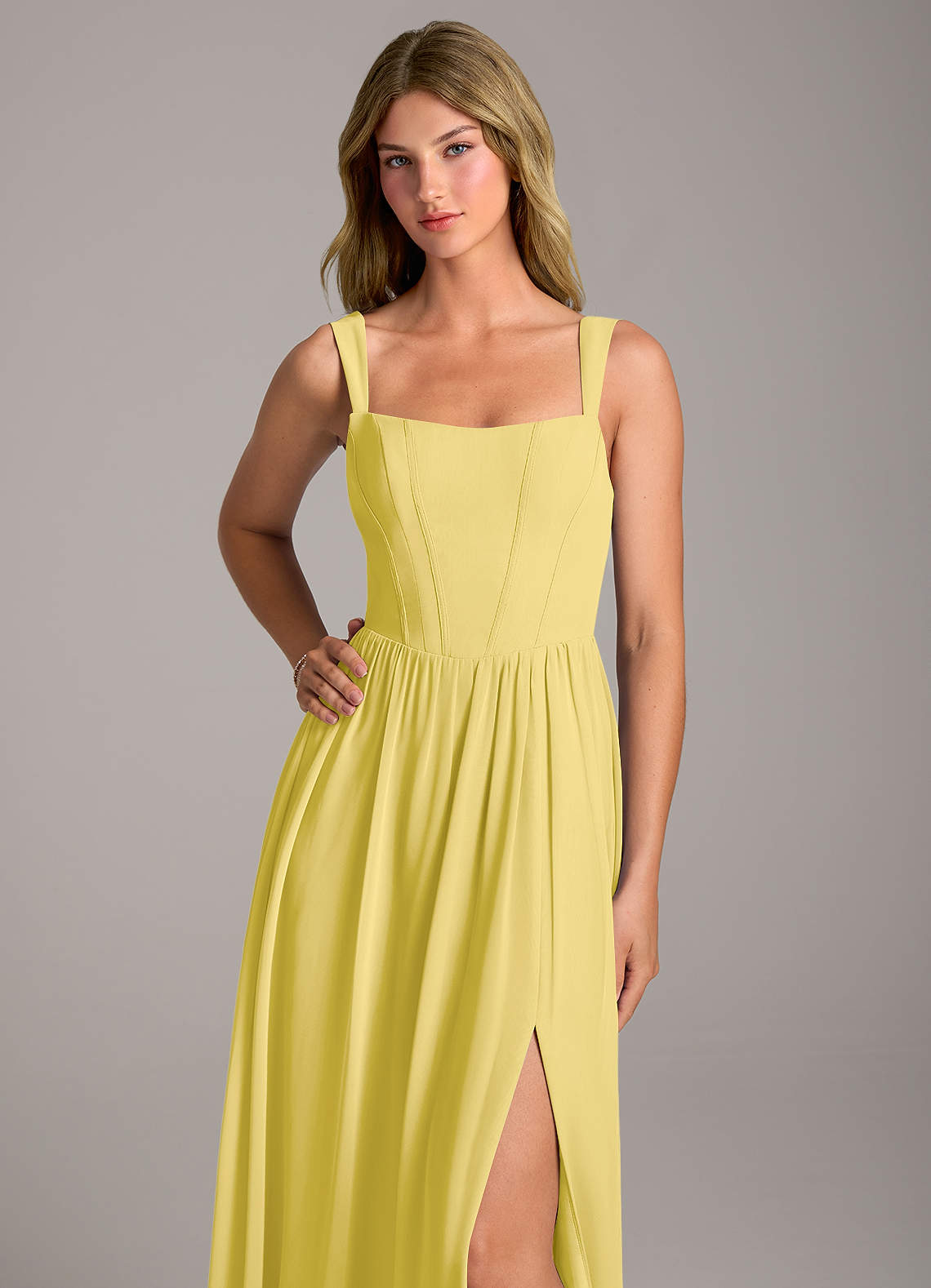 Rosaline A-Line Square-Neck Chiffon Bridesmaid Dress in Canary