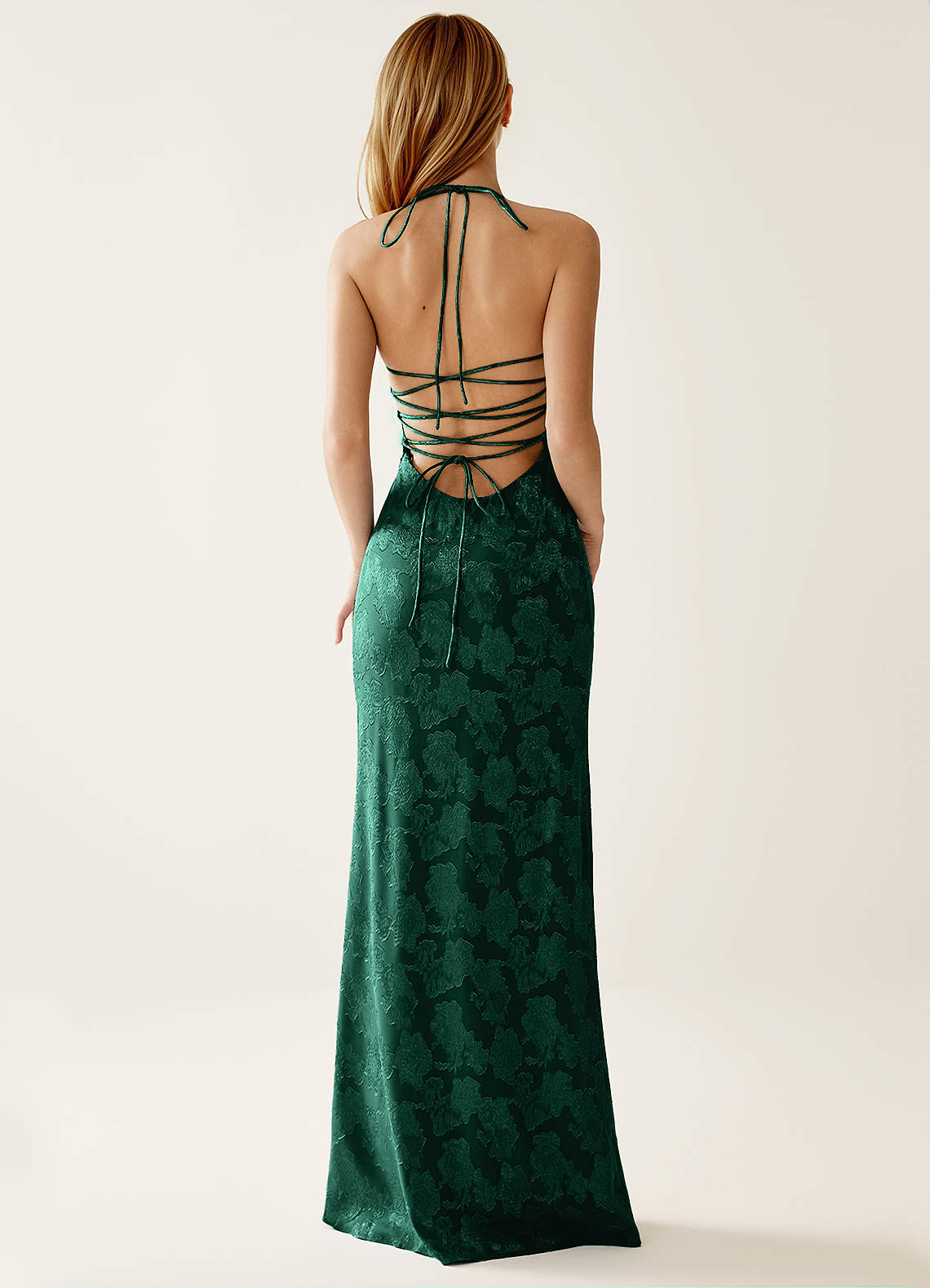 Angena Sheath Halter Floral Burnout Evening Dress in Hunter Green