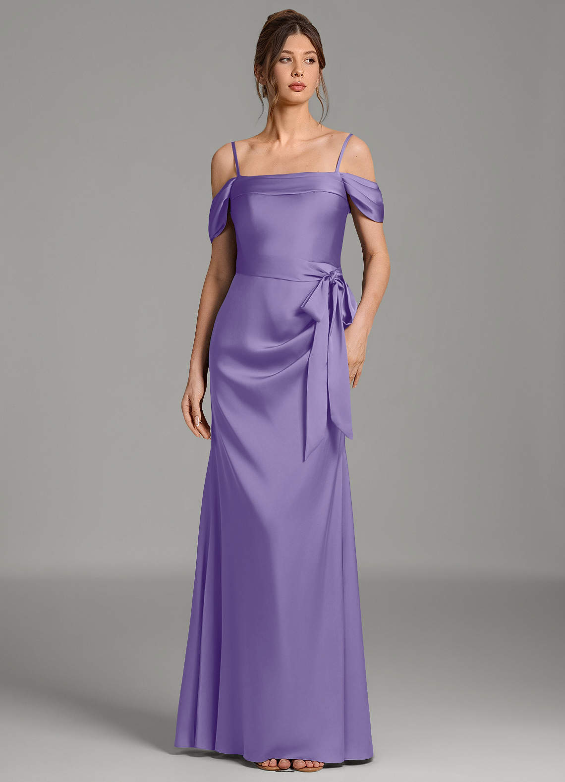 Wyatt Mermaid Off-the-Shoulder Stretch Satin Bridesmaid Dress in Tahiti