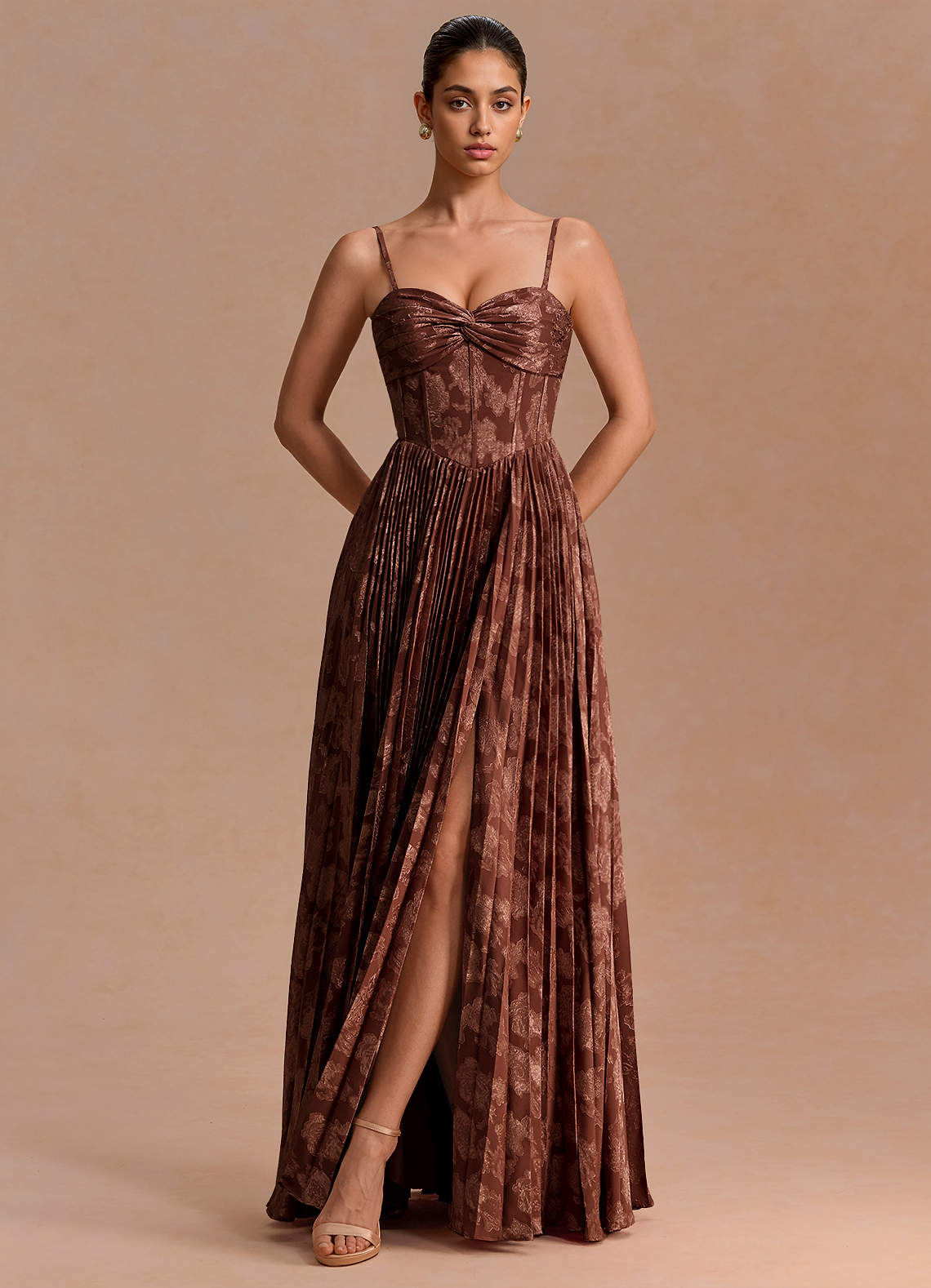 Delfina A-Line Twisted-Bust Fil Coupé Evening Dress in Lilac