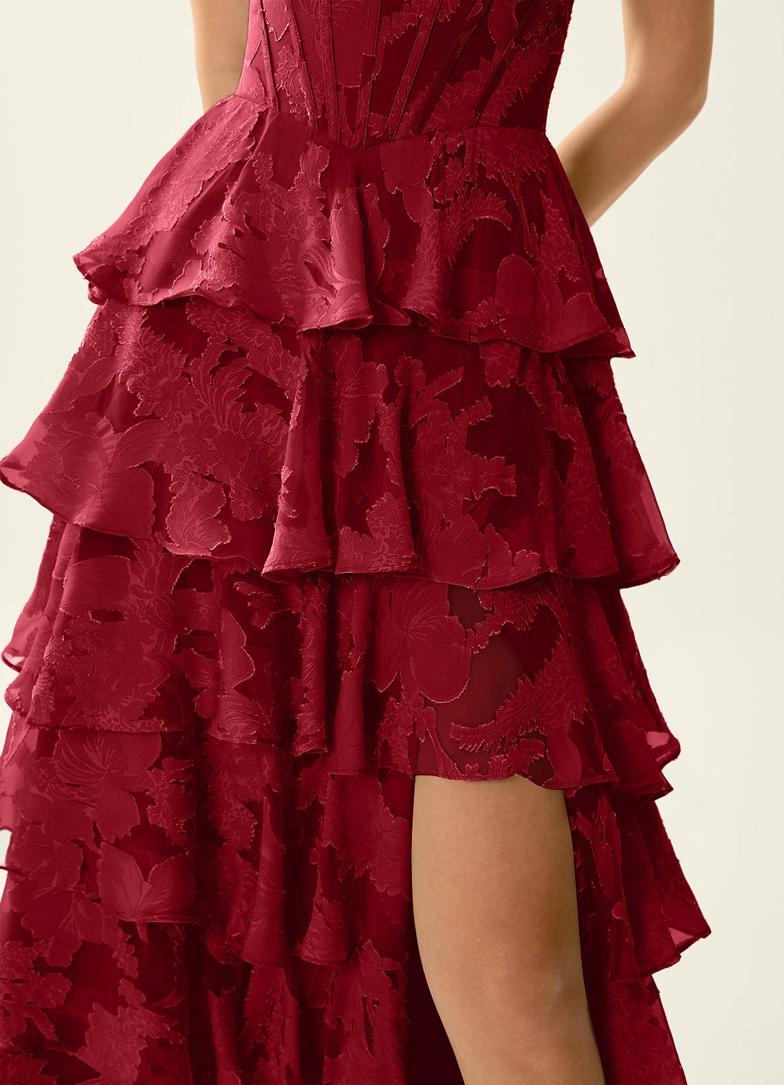 Wrenana A-Line Cowl-Neck Floral Burnout Evening Dress in Ruby Red