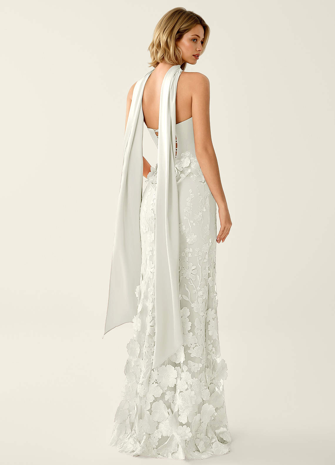 Wrensincia Mermaid Strapless Crystal Linen Satin Evening Dress in White