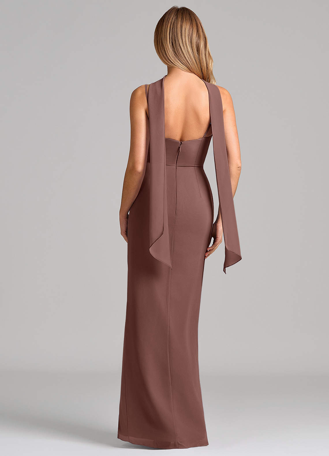 Calandra Sheath Scoop-Neck Chiffon Bridesmaid Dress in Espresso