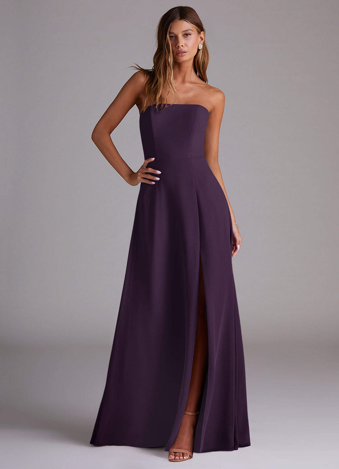 Wren A-Line Straight-Neck Chiffon Bridesmaid Dress in Plum
