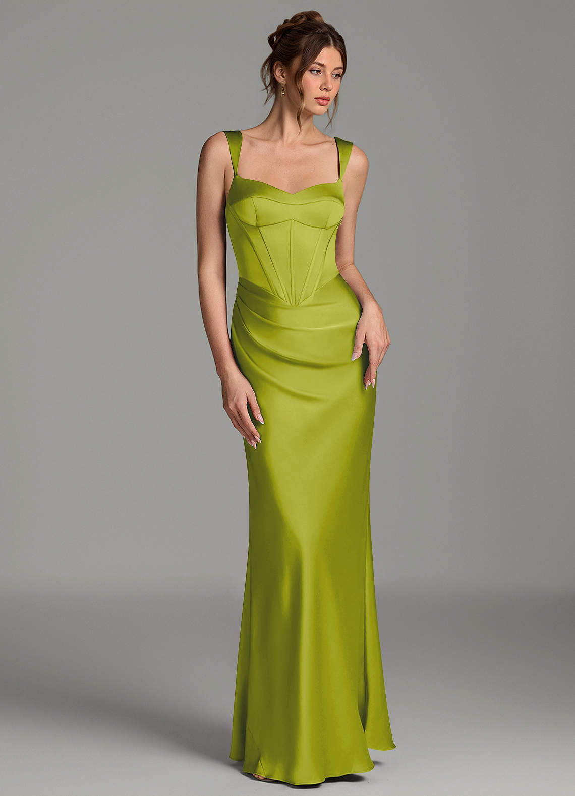 Mela Sheath Sweetheart Stretch Satin Bridesmaid Dress in Lemongrass