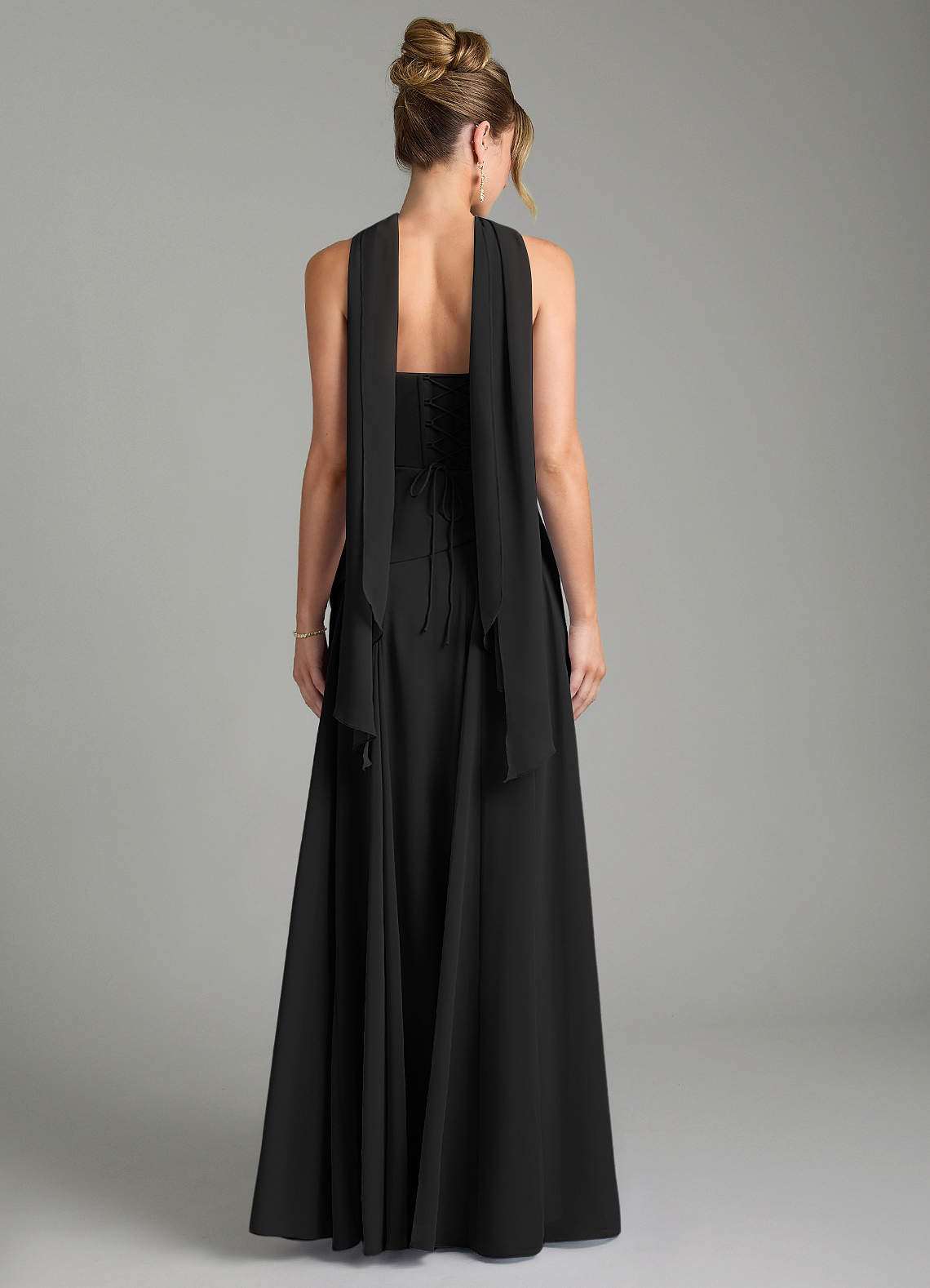 Gabriela A-Line Cowl-Neck Chiffon Bridesmaid Dress in black