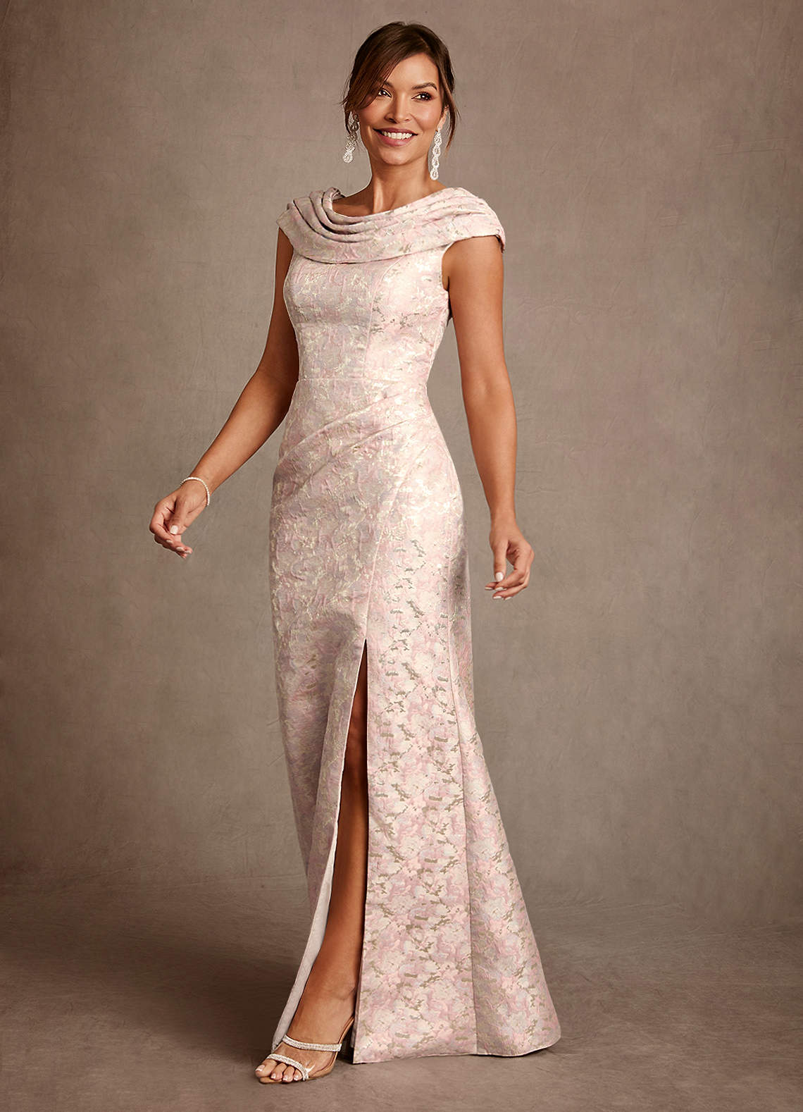 Irvine A-Line Scoop-Neck Jacquard Mother of the Bride Dress in Dusty Rose